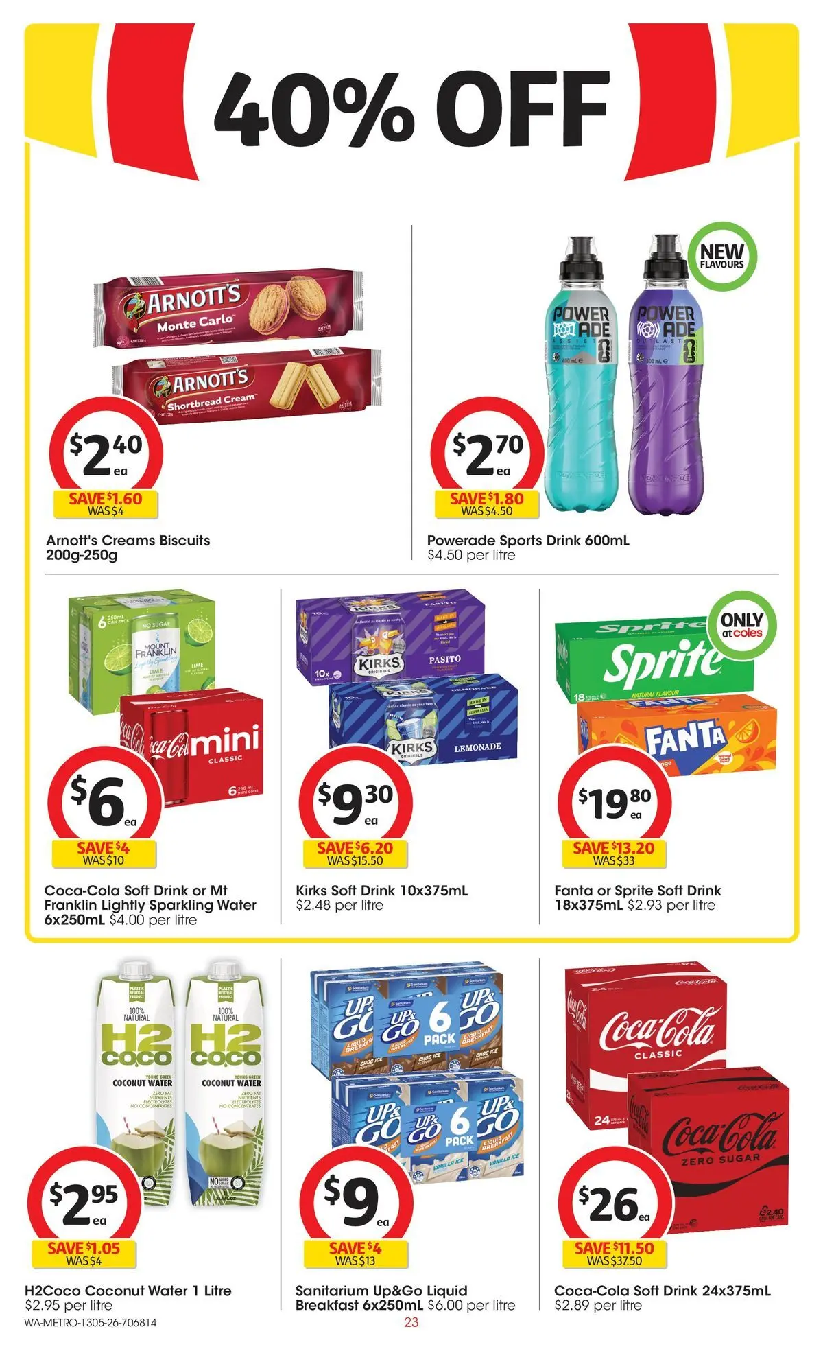 ﻿Coles catalogue valid from 13/05/2026 > Online Australia | Page: 23 | Products: Coca Cola, Cream, Biscuits, Nutrients