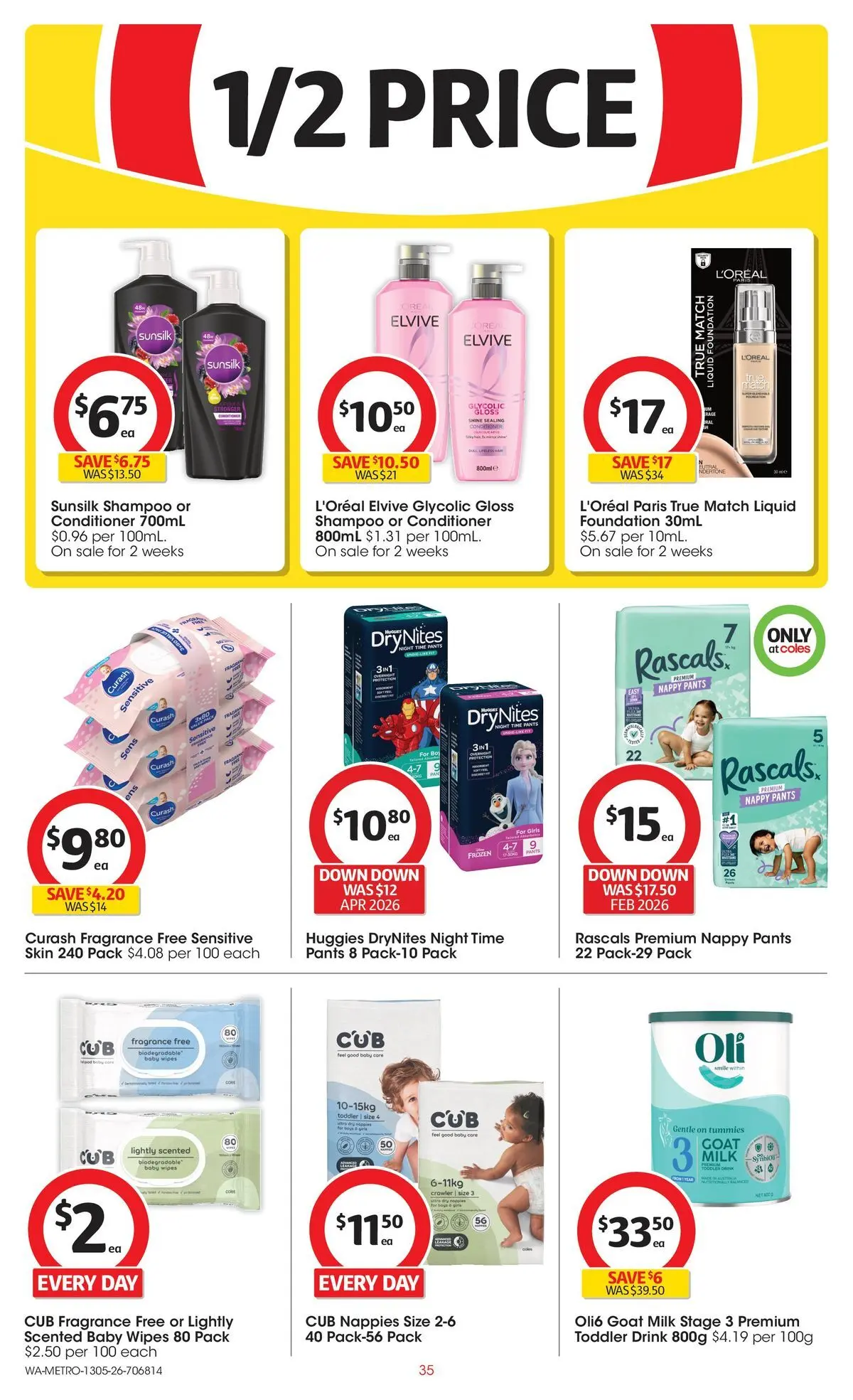﻿Coles catalogue valid from 13/05/2026 > Online Australia | Page: 35 | Products: Fragrance, Shampoo, Conditioner, Nappies