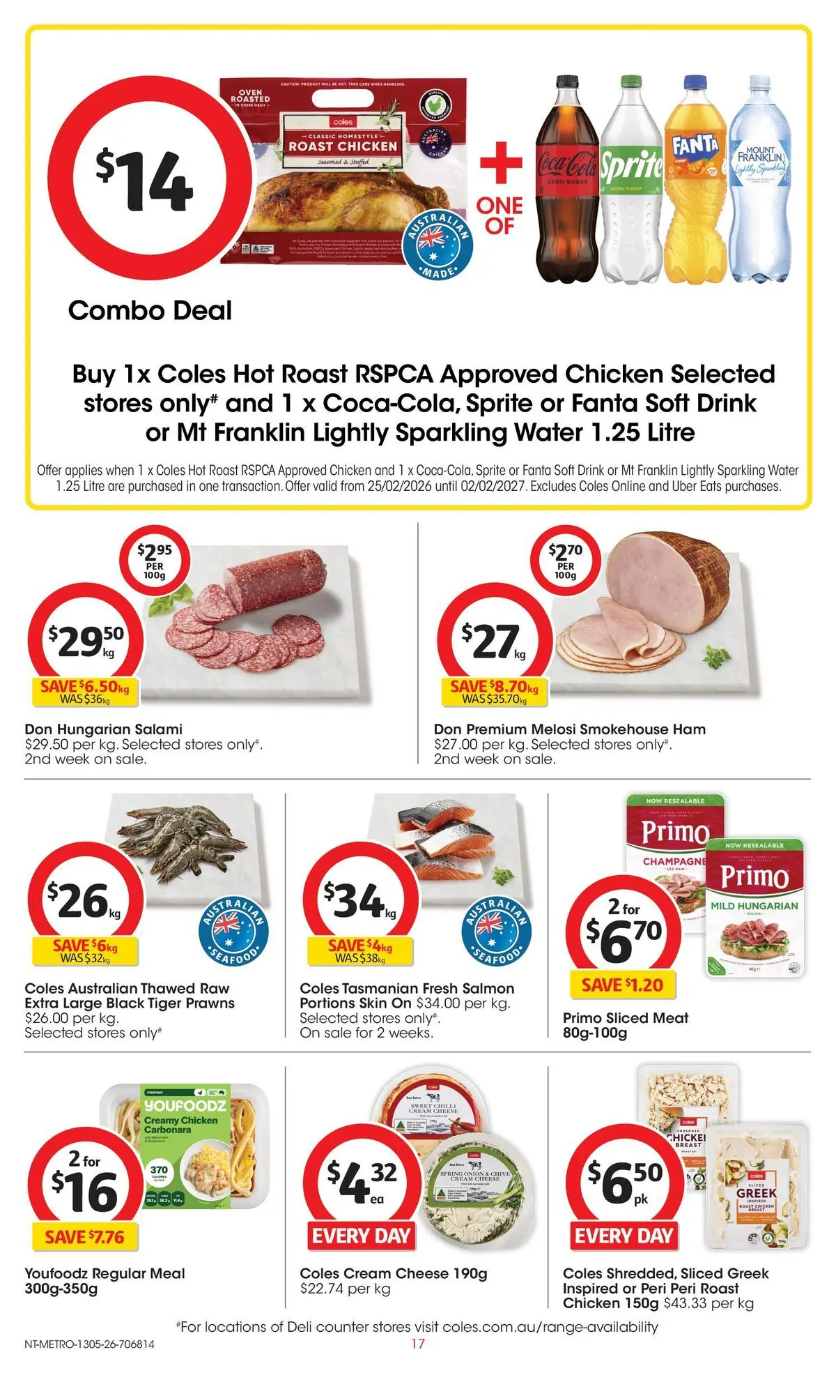 ﻿Coles catalogue valid from 13/05/2026 > Online Australia | Page: 17 | Products: Cheese, Prawns, Water, Salmon