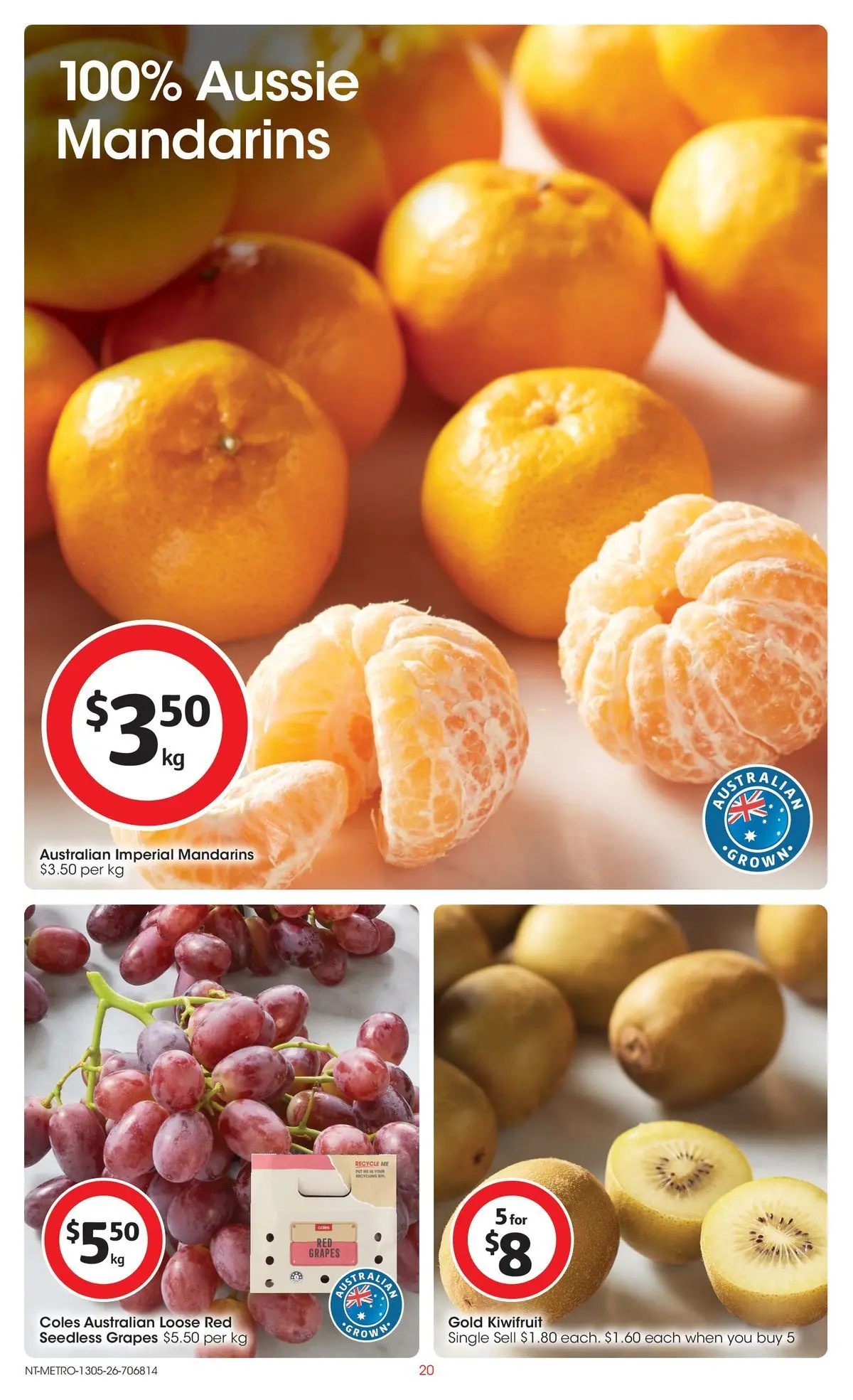 ﻿Coles catalogue valid from 13/05/2026 > Online Australia | Page: 20 | Products: Kiwifruit, Mandarins, Grapes
