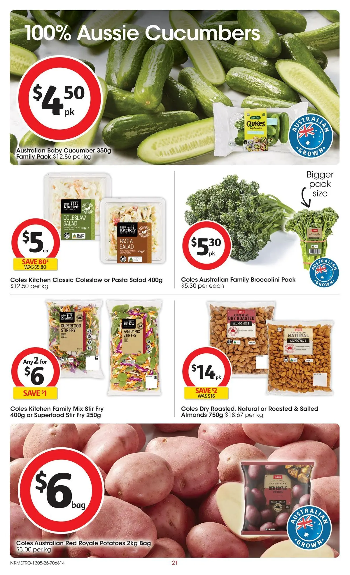 ﻿Coles catalogue valid from 13/05/2026 > Online Australia | Page: 21 | Products: Almonds, Cucumbers, Salad, Potatoes