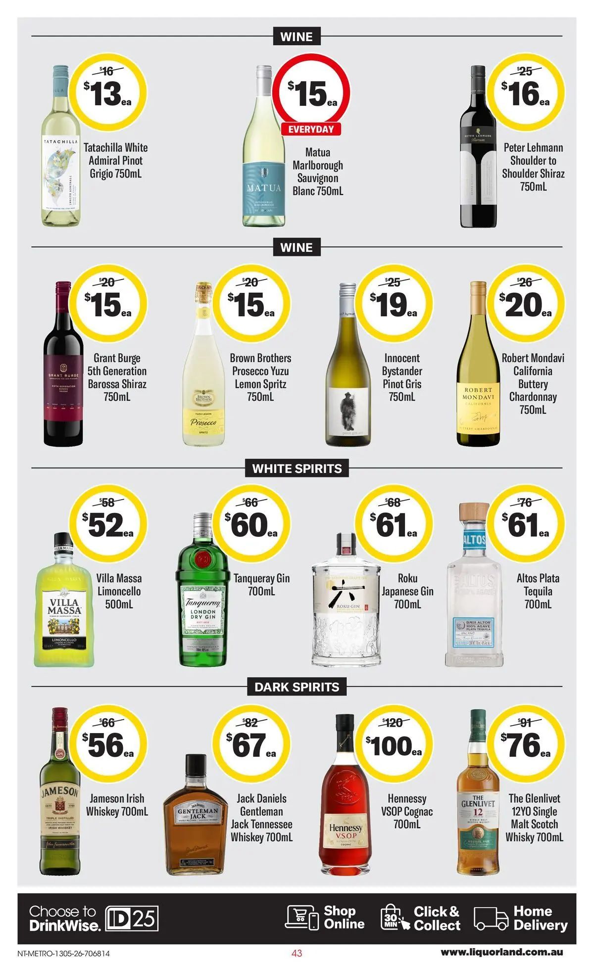 ﻿Coles catalogue valid from 13/05/2026 > Online Australia | Page: 43 | Products: Wine, Gin, Whiskey, Lemon
