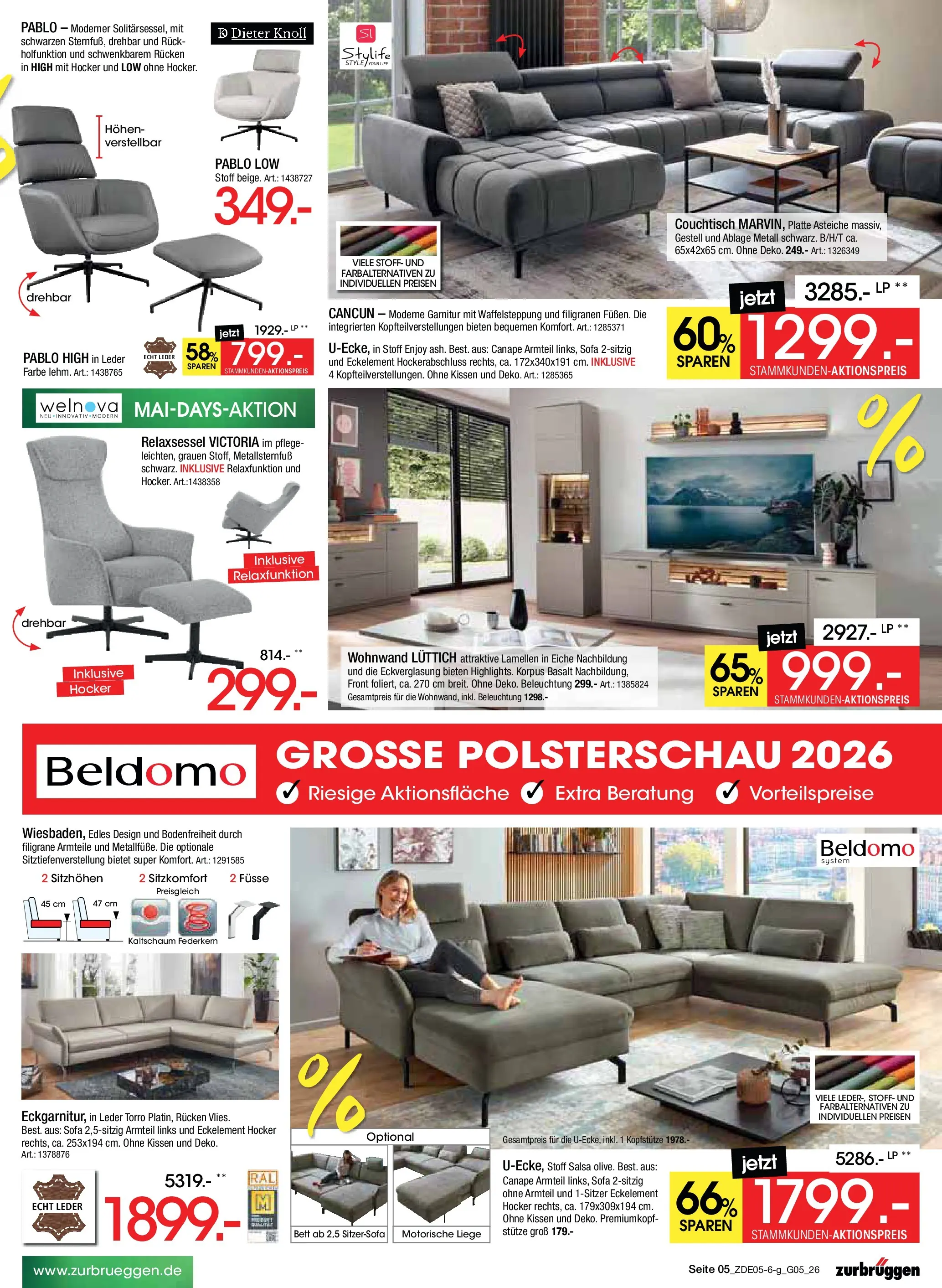Zurbrüggen - Zurbrüggen: MaiDays Shopping (ab 08.05.2026) zum Blättern | Seite: 5 | Produkte: Hocker, Wohnwand, Kissen, Couchtisch