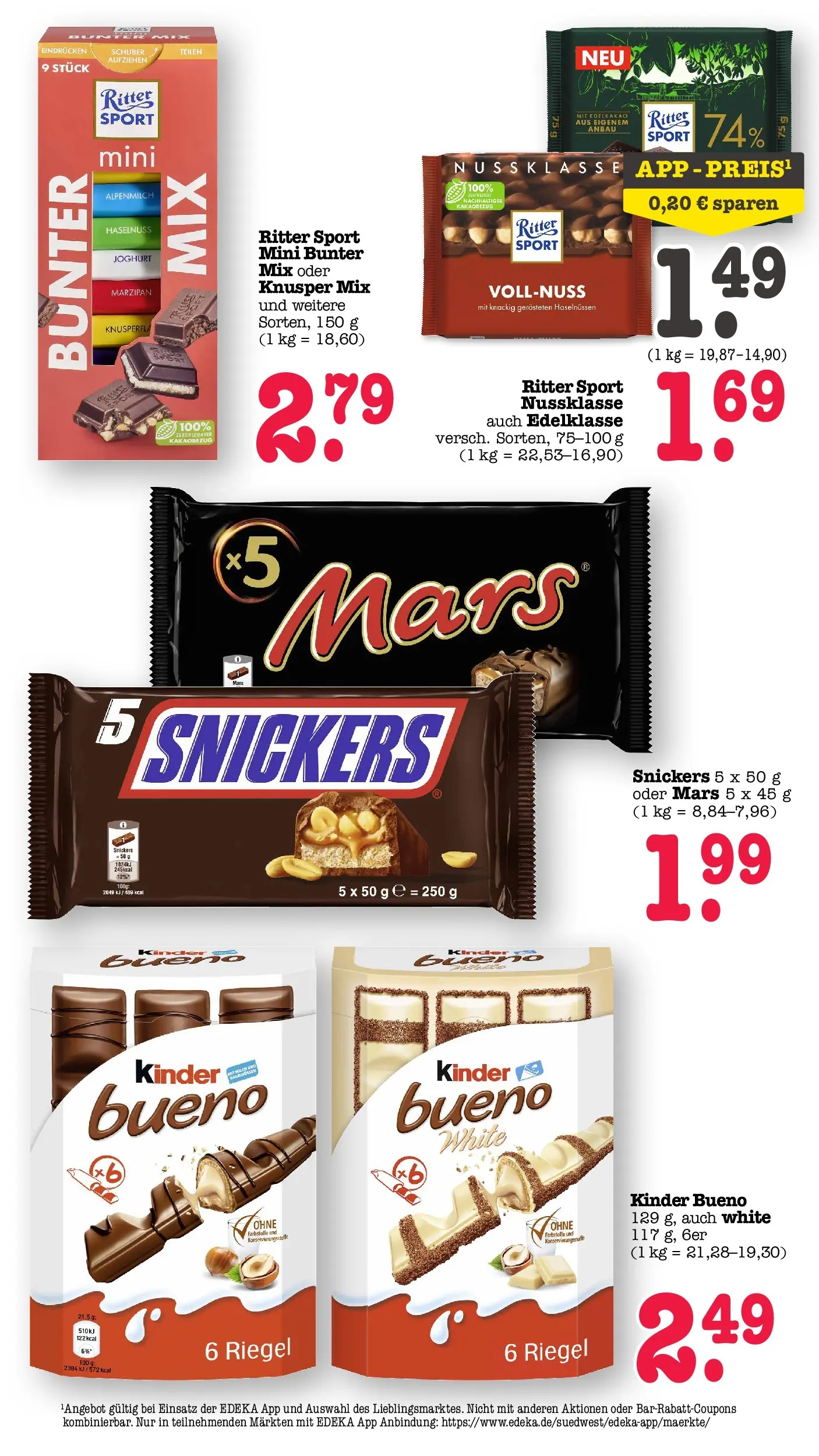 E center Prospekt Sinzheim (ab 10.05.2026) zum Blättern | Seite: 42 | Produkte: Ritter sport, Kinder bueno, Snickers, Mars E center Prospekt Sinzheim (ab 10.05.2026) zum Blättern | Seite: 42 | Produkte: Ritter sport, Kinder bueno, Snickers, Mars