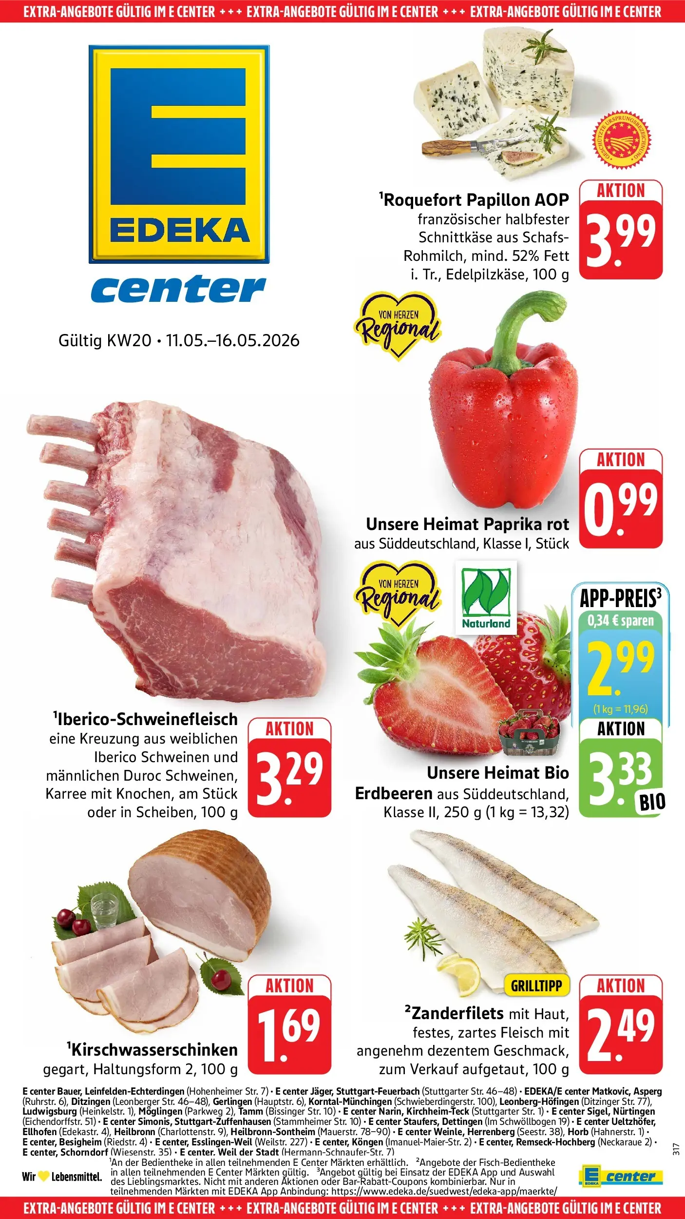 E center Prospekt Kirchheim-Teck	 (ab 10.05.2026) zum Blättern | Seite: 47 | Produkte: Paprika rot, Paprika, Erdbeeren, Fleisch