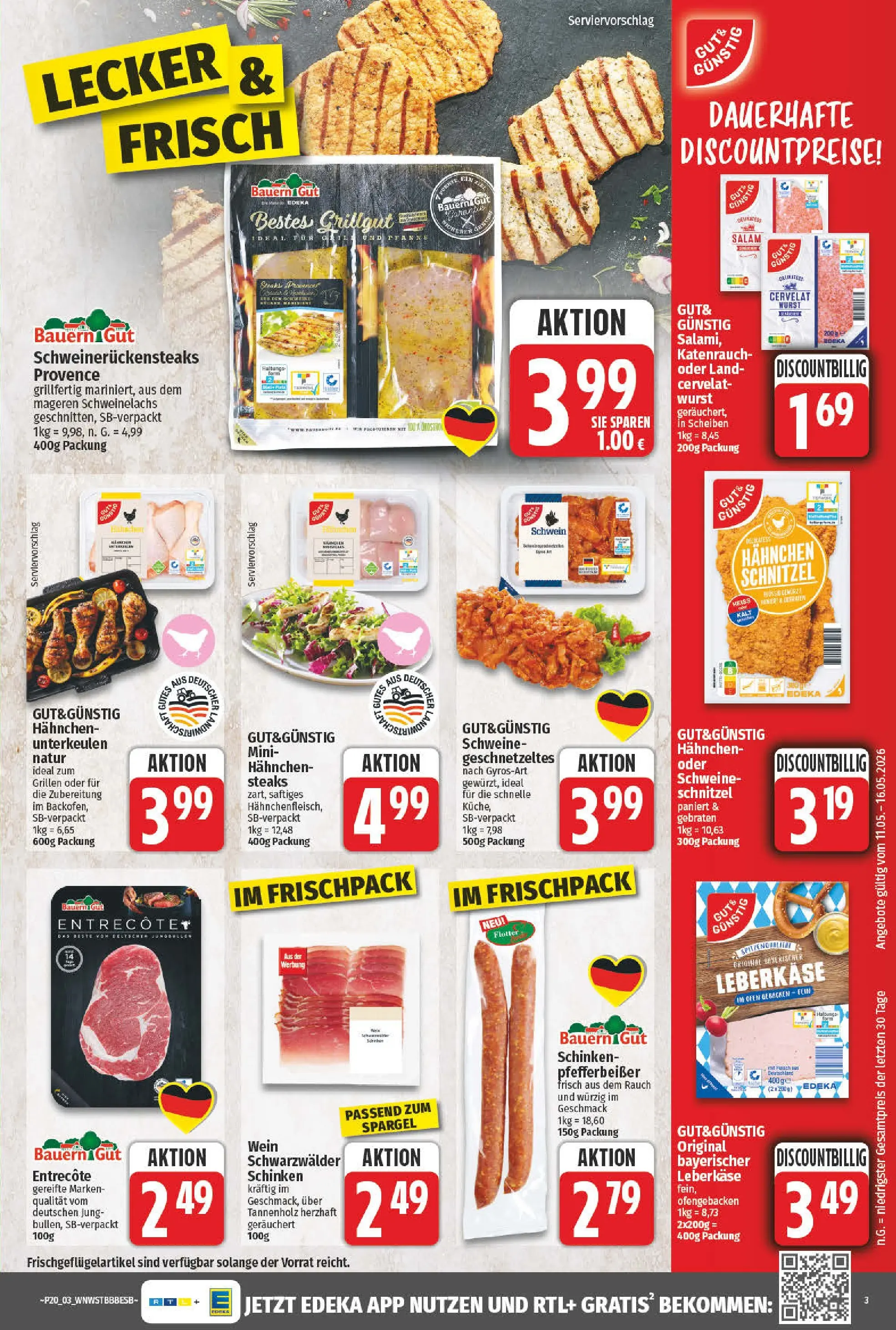 Angebote - Wochenangebote (ab 10.05.2026) zum Blättern | Seite: 3 | Produkte: Hahnchen, Entrecote, Wurst, Wein