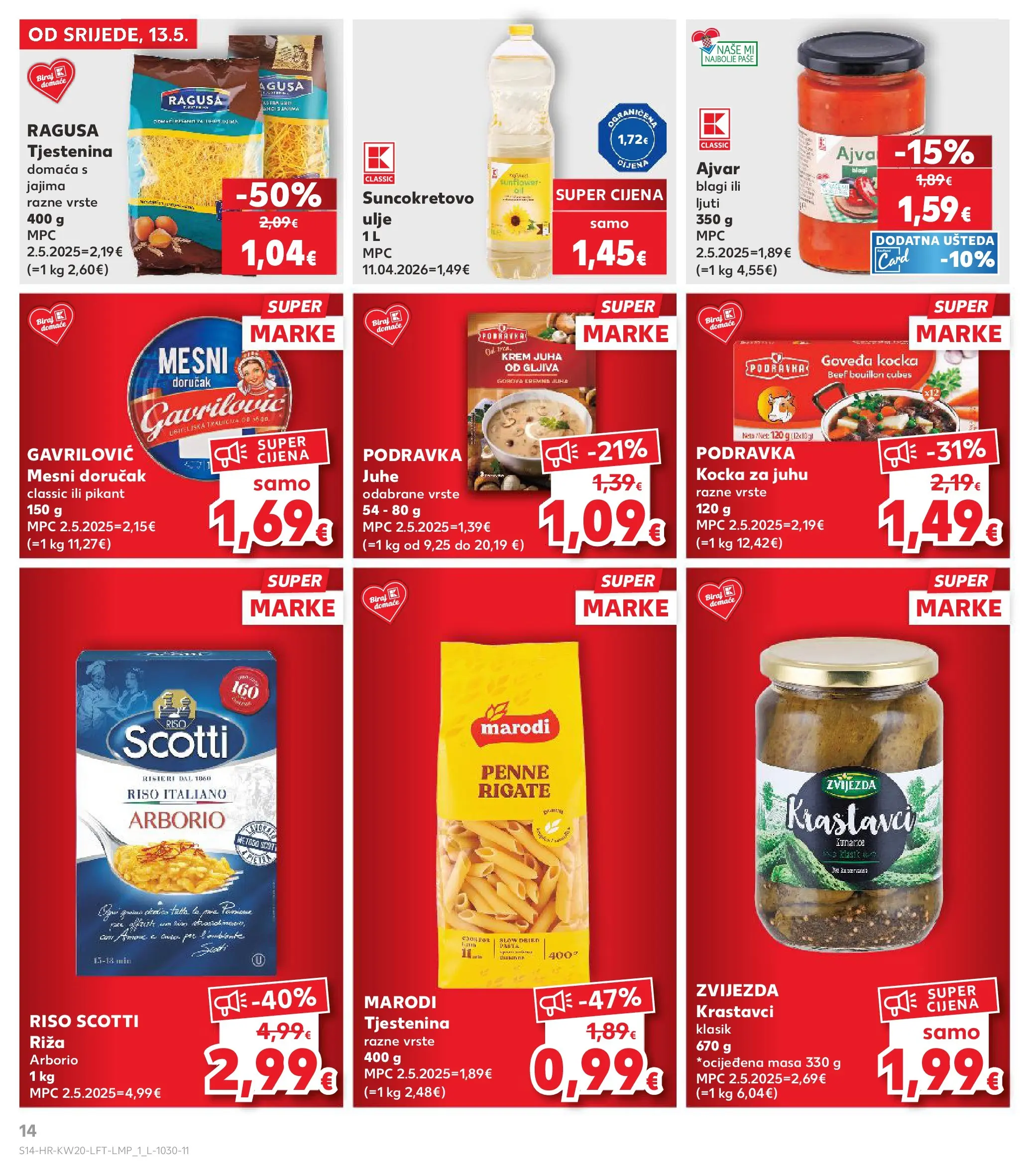 Kaufland - Kaufland katalog do 19.05.2026 novi od 12.05.2026 na listanje > letak digitalni | Stranica: 14 | Proizvodi: Tjestenina, Krastavci, Mesni doručak, Juha