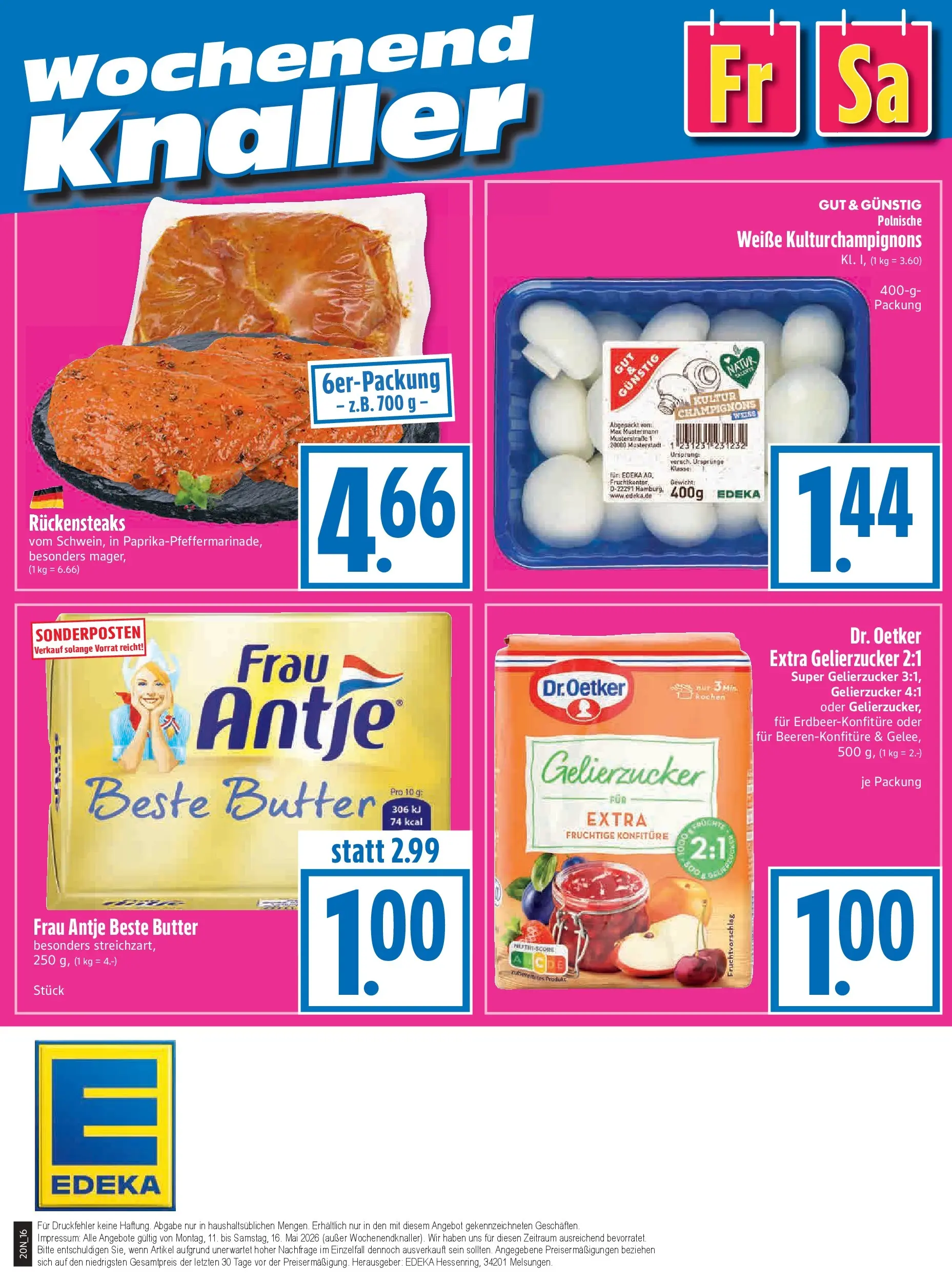 Angebote - Edeka Hahner: Wochenangebote (ab 10.05.2026) zum Blättern | Seite: 20 | Produkte: Gewicht, Gelierzucker, Butter, Champignons