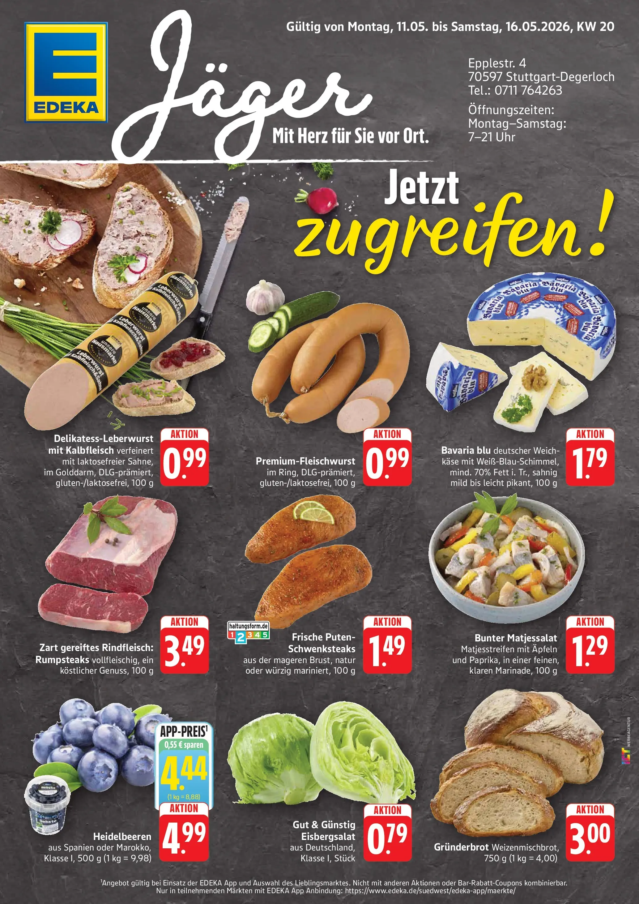Edeka prospekt Stuttgart-Degerloch	 (ab 10.05.2026) » Angebote Online | Seite: 1 | Produkte: Eisbergsalat, Heidelbeeren, Rindfleisch, Uhr