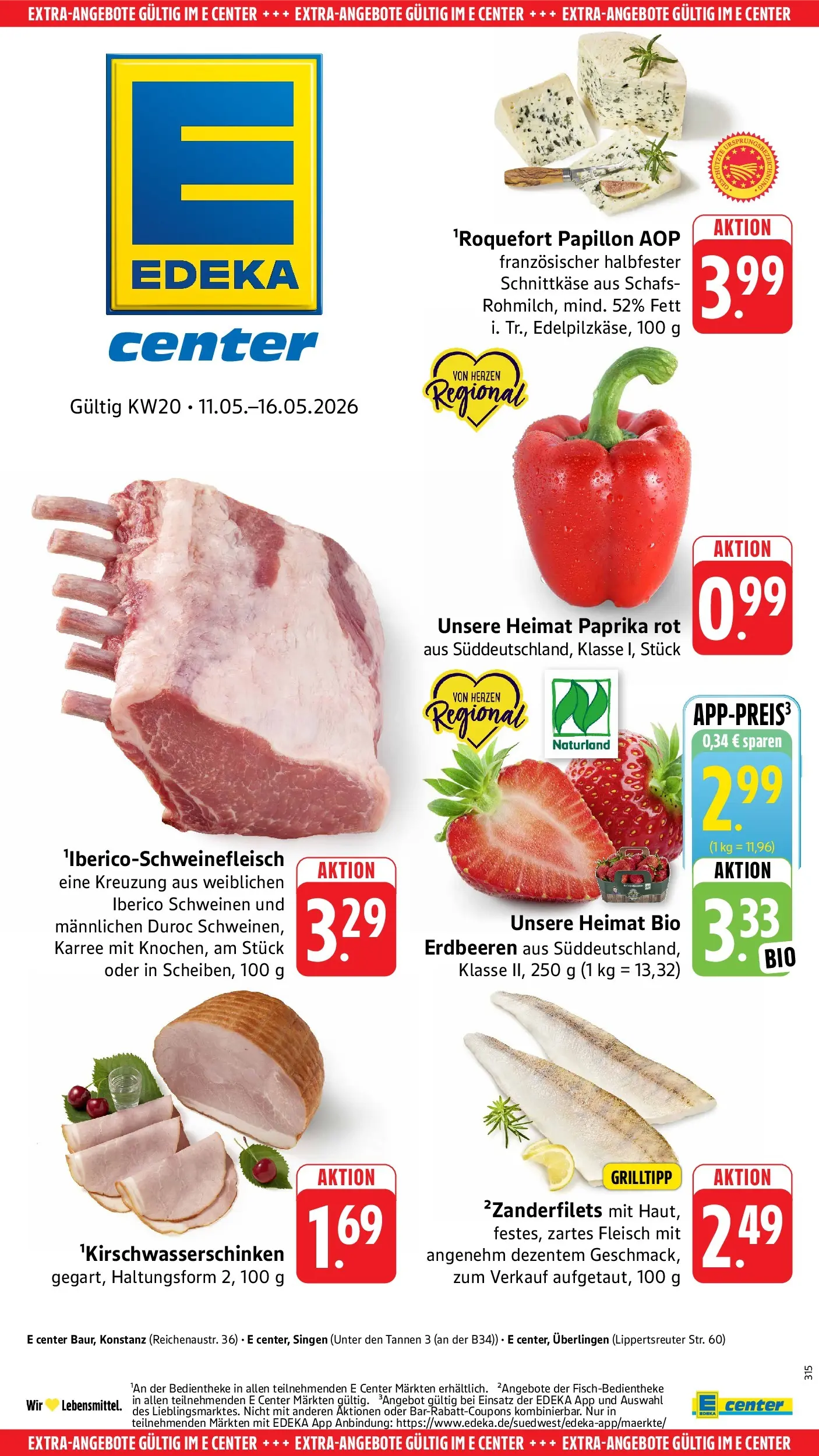E center Prospekt Singen	 (ab 10.05.2026) zum Blättern | Seite: 47 | Produkte: Paprika rot, Paprika, Erdbeeren, Fleisch