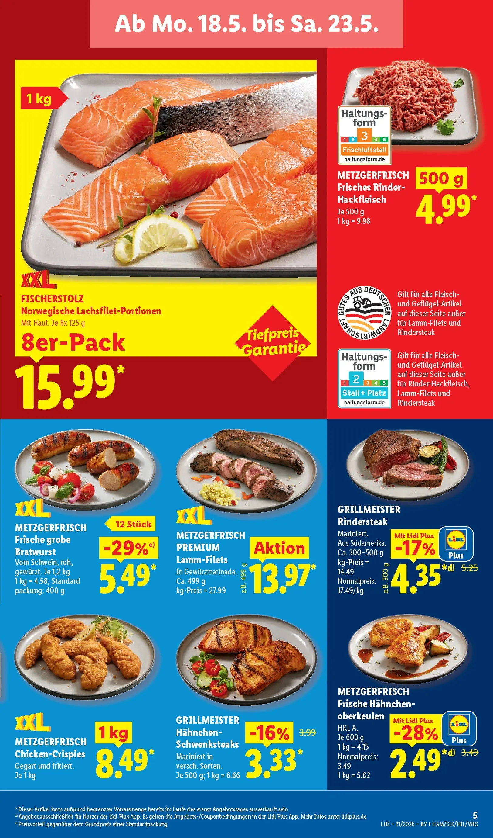 Lidl Prospekt Hof-innenstadt (ab 17.05.2026) zum Blättern » Angebote | Seite: 13 | Produkte: Hahnchen, Bratwurst, Fleisch, Hackfleisch