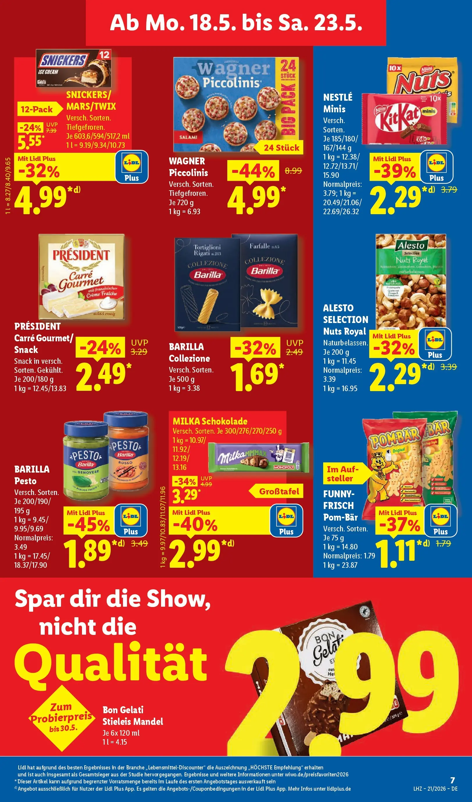 Lidl Prospekt Hof-innenstadt (ab 17.05.2026) zum Blättern » Angebote | Seite: 15 | Produkte: Barilla, Schokolade, Creme, Piccolinis