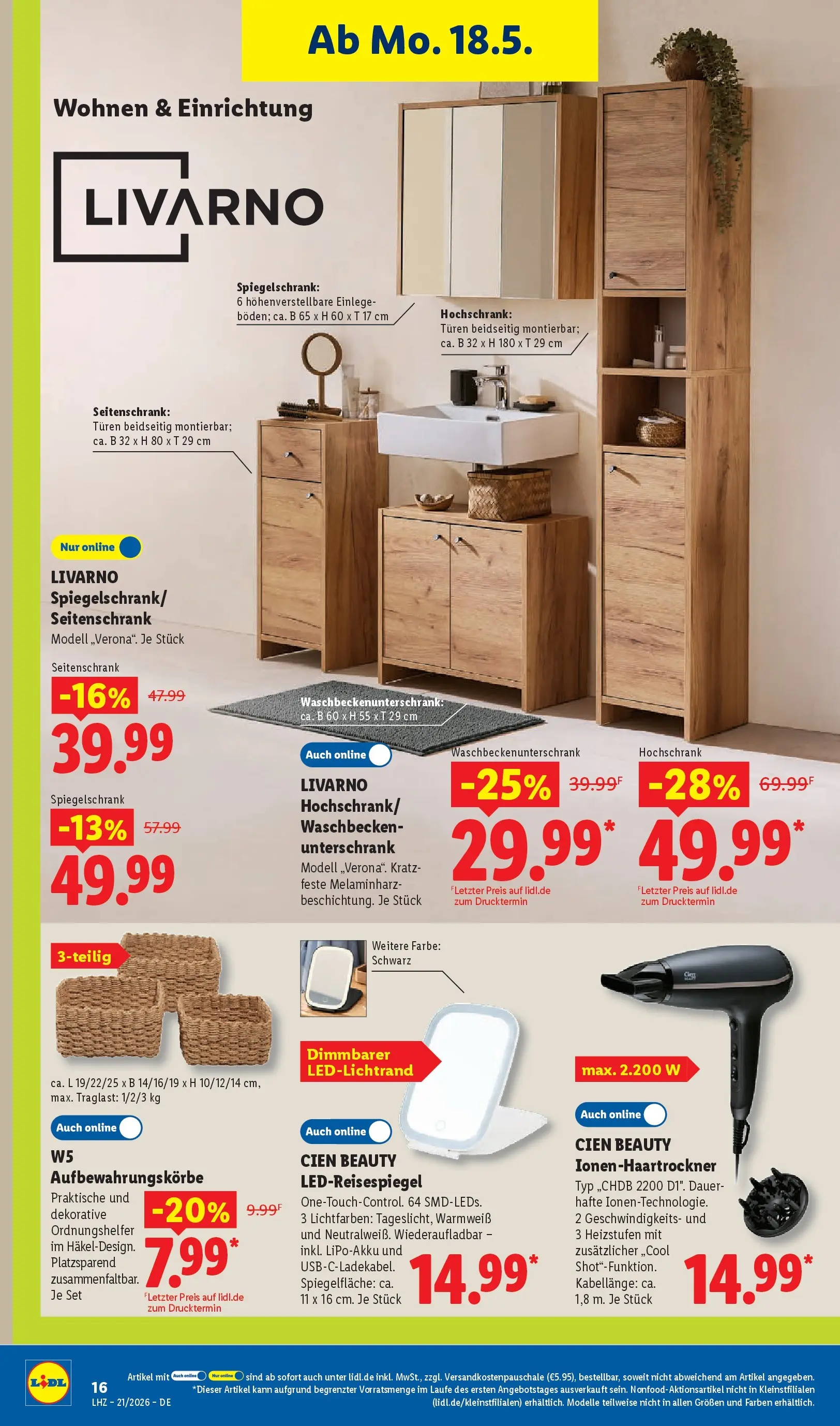 Lidl Prospekt Hof-innenstadt (ab 17.05.2026) zum Blättern » Angebote | Seite: 34 | Produkte: Waschbecken, Spiegelschrank, Unterschrank, Hochschrank
