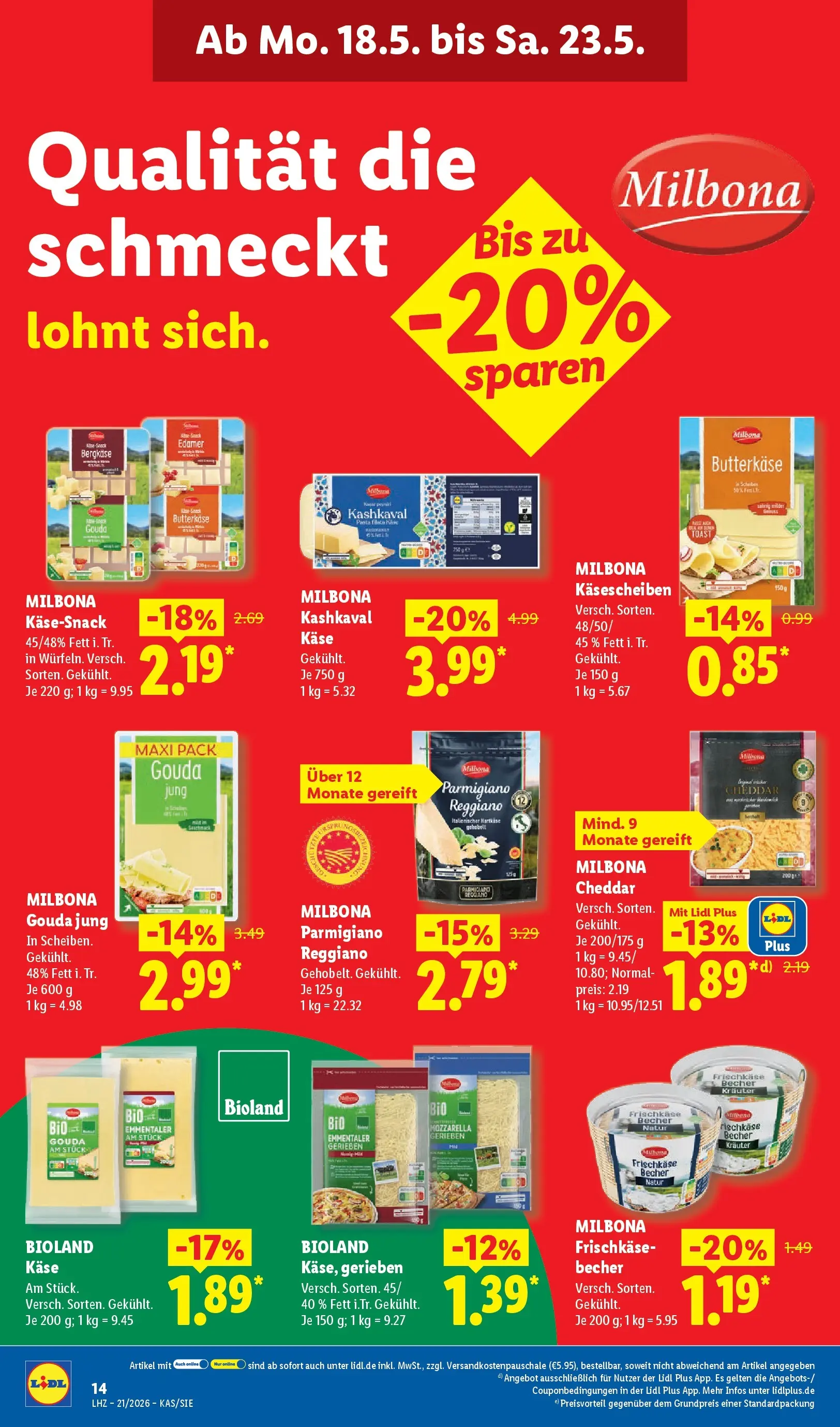 Lidl Prospekt Plettenberg (ab 17.05.2026) zum Blättern » Angebote | Seite: 24 | Produkte: Mozzarella, Gouda, Edamer, Pasta