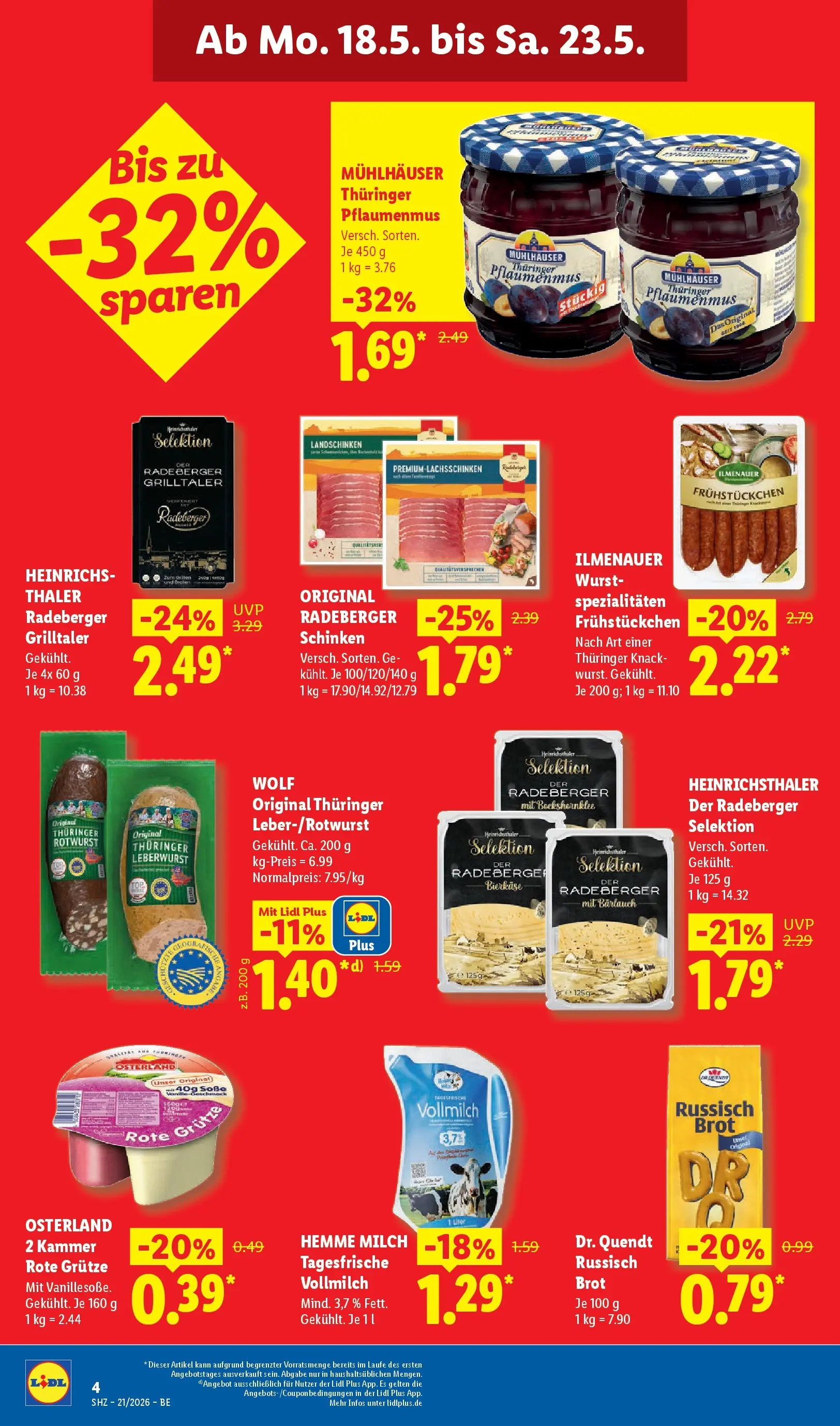 Lidl Prospekt Mahlow (ab 17.05.2026) » Angebote online | Seite: 4 | Produkte: Milch, Wurst, Brot, Schinken Lidl Prospekt Mahlow (ab 17.05.2026) zum Blättern » Angebote | Seite: 4 | Produkte: Milch, Wurst, Brot, Schinken