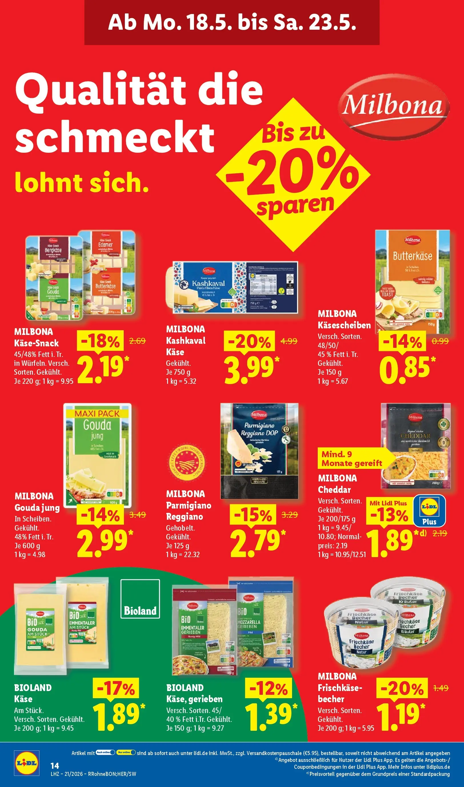 Lidl Prospekt Zülpich (ab 17.05.2026) zum Blättern » Angebote | Seite: 20 | Produkte: Käse, Toast, Mozzarella, Edamer
