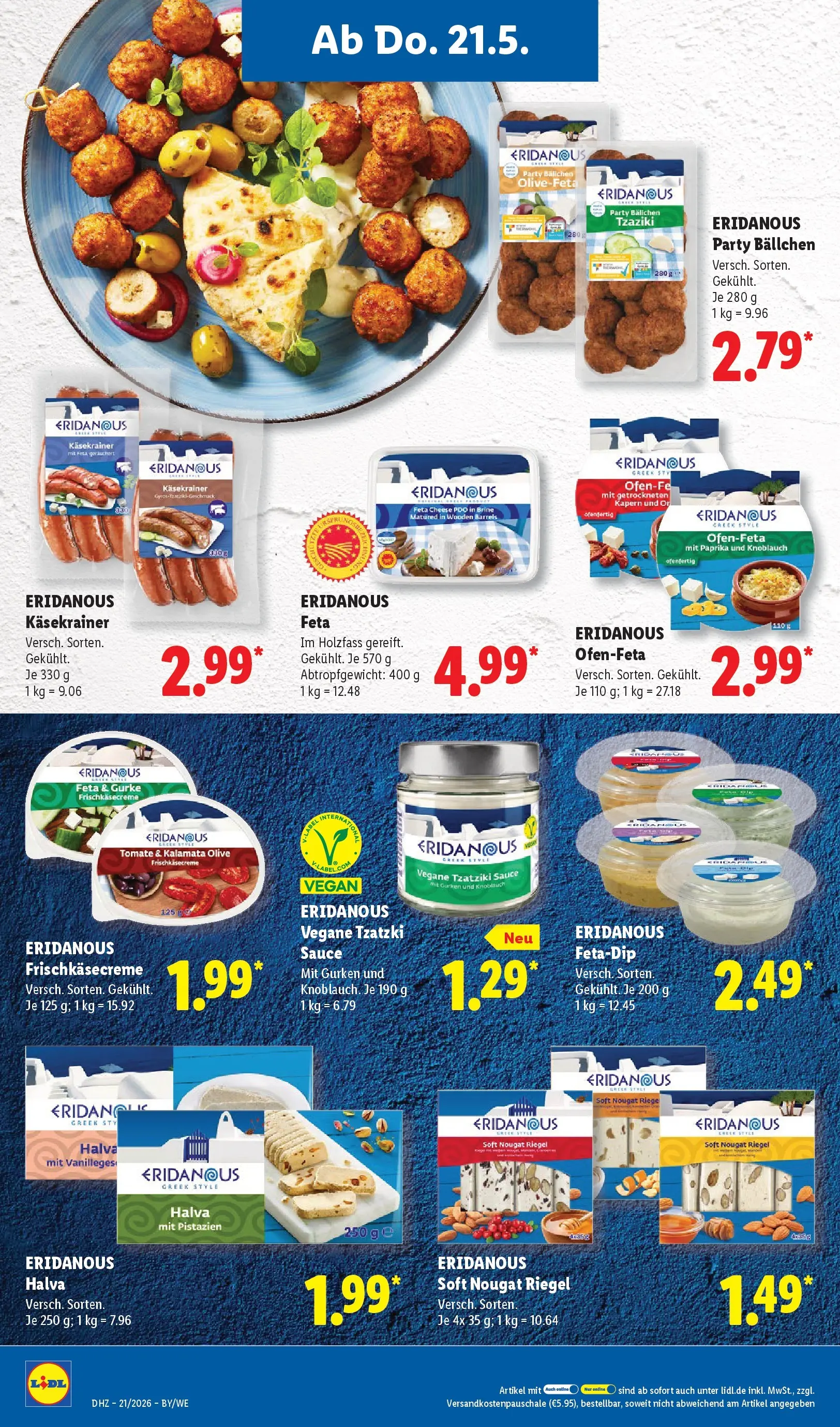Lidl Prospekt Hof-innenstadt (ab 17.05.2026) zum Blättern » Angebote | Seite: 58 | Produkte: Feta, Käsekrainer, Pistazien, Gurken