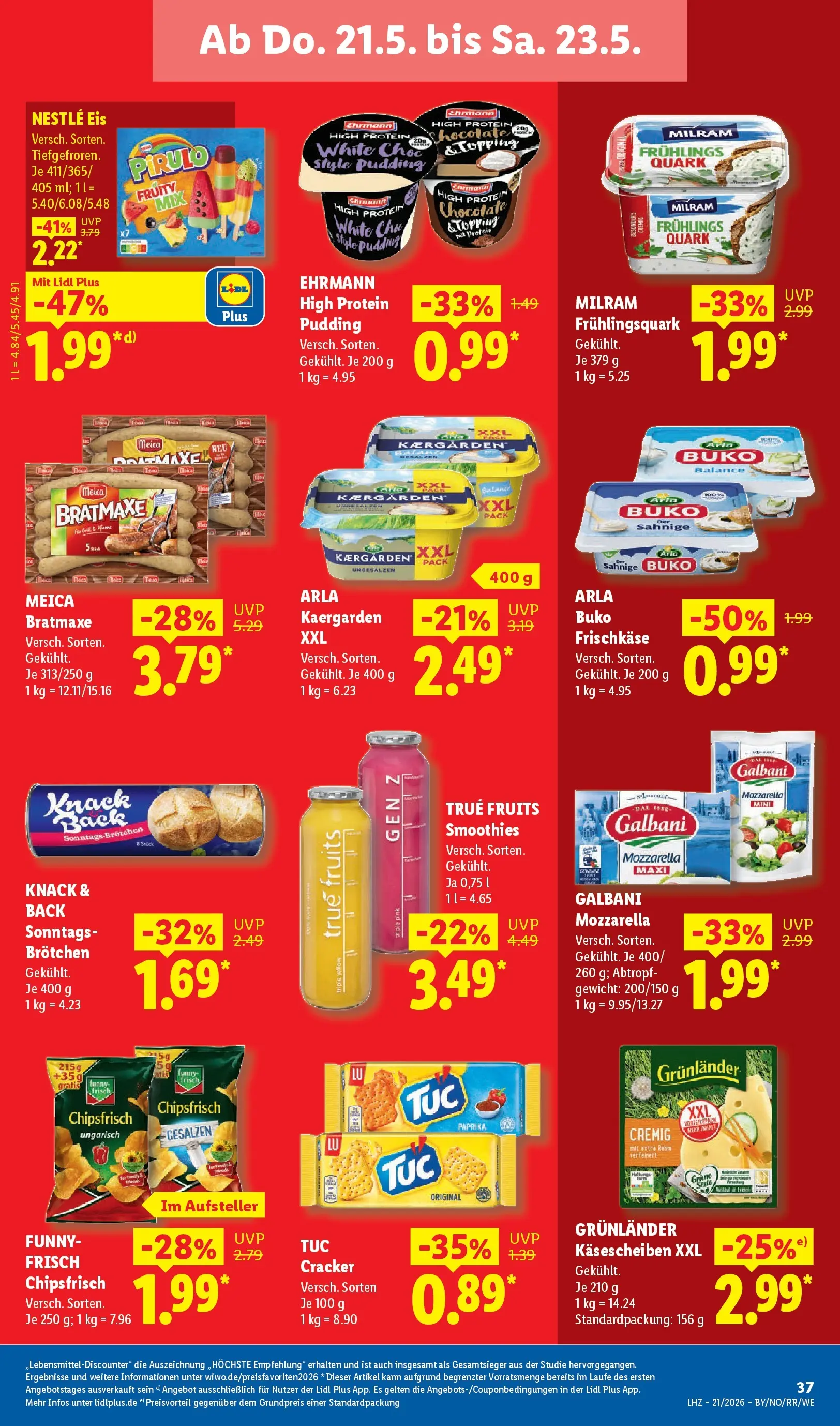 Lidl Prospekt Hof-innenstadt (ab 17.05.2026) zum Blättern » Angebote | Seite: 65 | Produkte: Quark, Milram, Chips, Eis