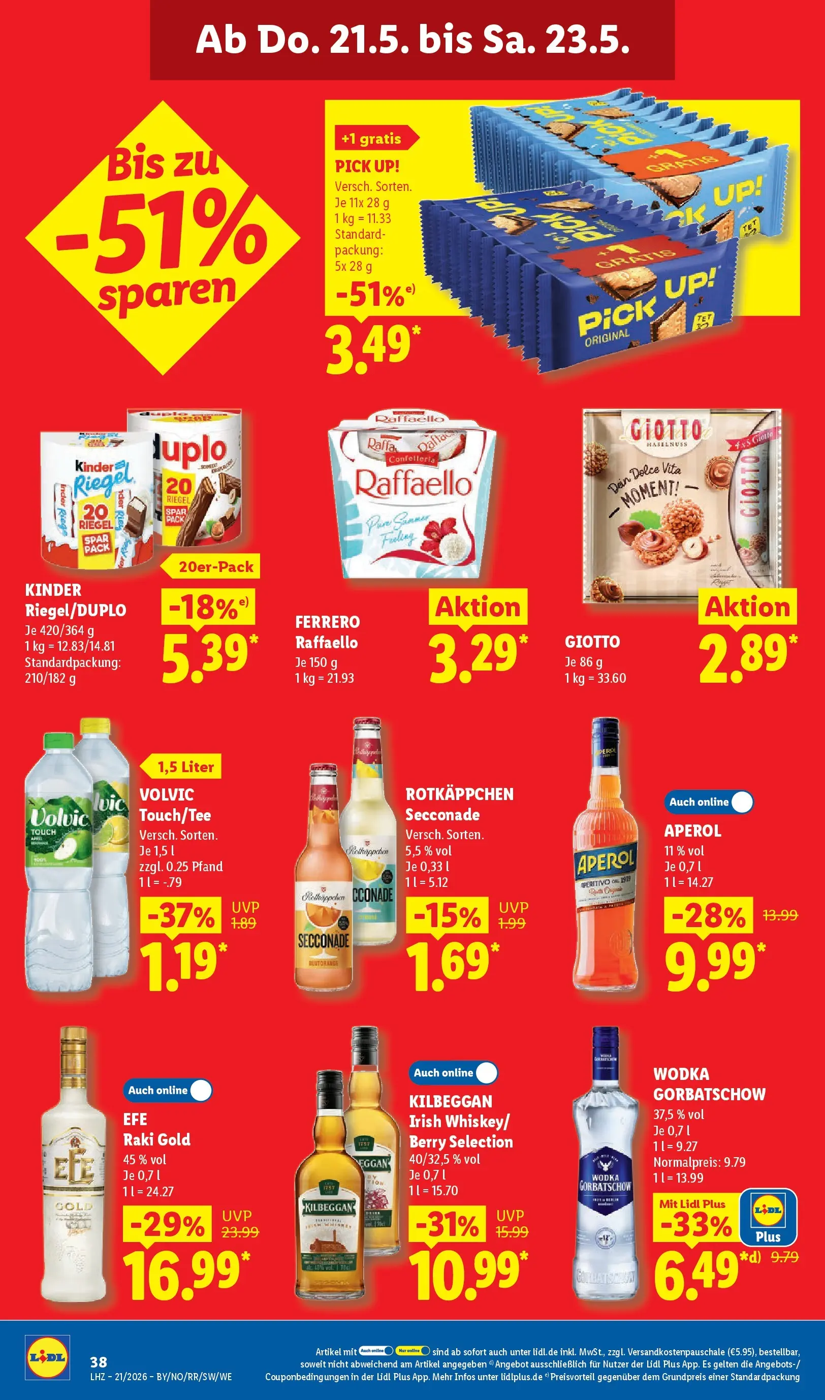 Lidl Prospekt Hof-innenstadt (ab 17.05.2026) zum Blättern » Angebote | Seite: 66 | Produkte: Raffaello, Rotkäppchen, Aperol, Wodka