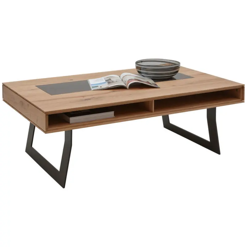 Couchtisch in Holz, Metall, Glas 125/75/43 cm