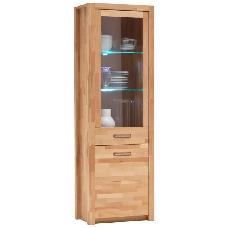 Vitrine in massiv Kernbuche Buchefarben