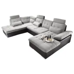 Ecksofa in Webstoff Schwarz, Silberfarben