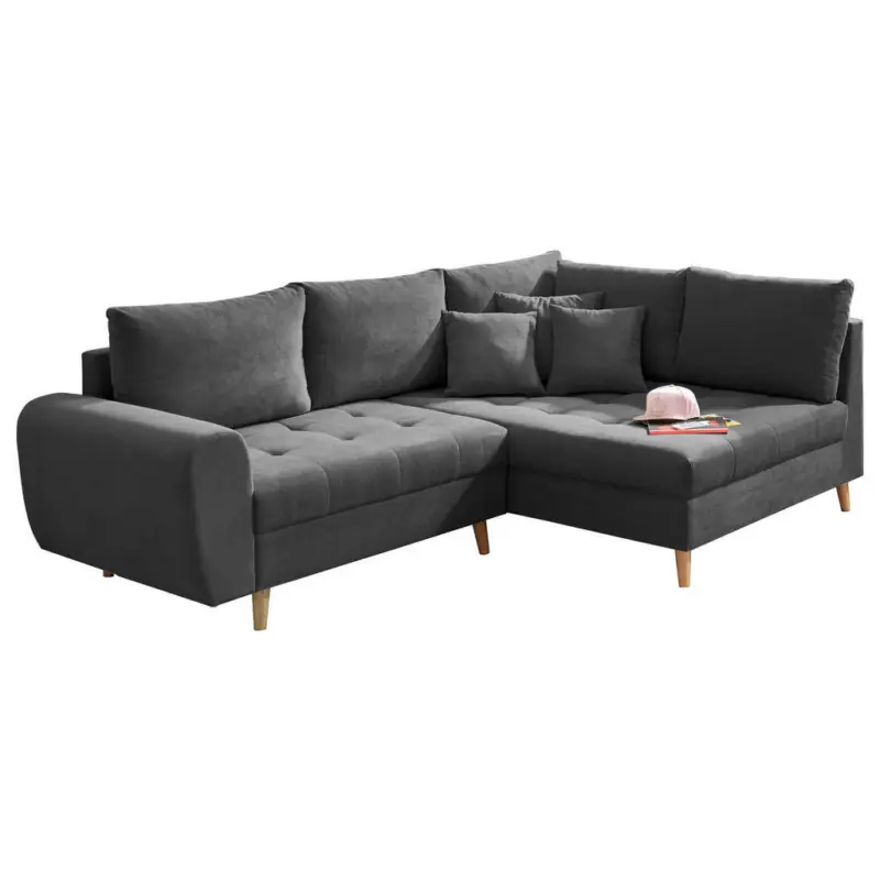 Ecksofa in Mikrovelours Anthrazit 249/175 cm