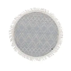 Handwebteppich 140/140 cm Colored macrame four Creme, Pastellblau
