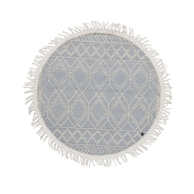 Handwebteppich 140/140 cm Colored macrame four Creme, Pastellblau