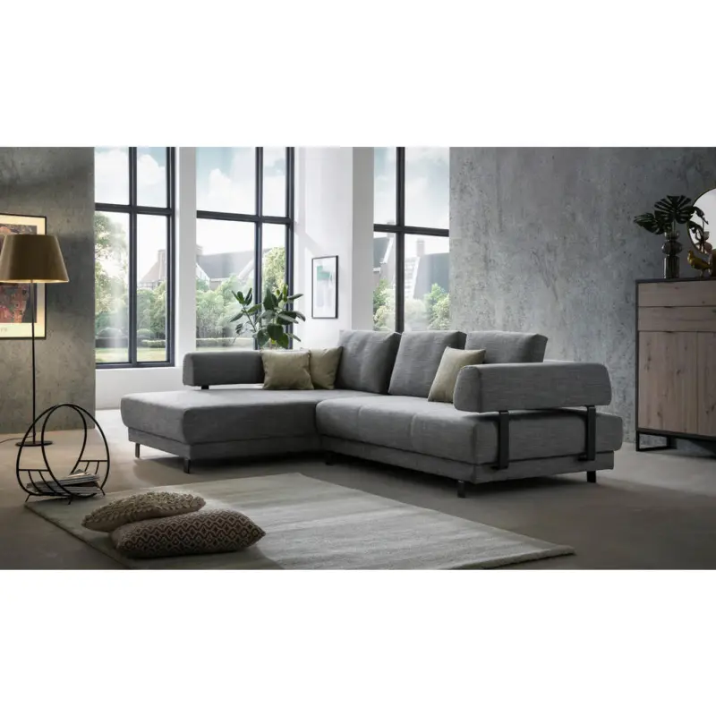 Ecksofa in Flachgewebe Grau 202/279 cm