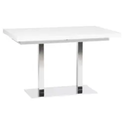 Esstisch 120-200/80/74 cm Nachbildung Holzwerkstoff ausziehbar rechteckig Wei&szlig;, Edelstahlfarben