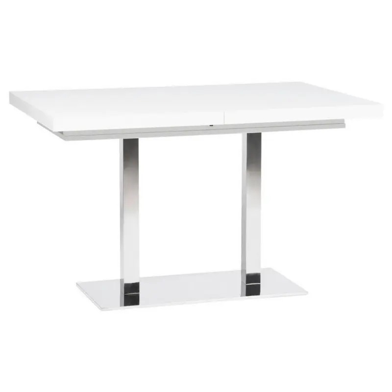 Esstisch 120-200/80/74 cm Nachbildung Holzwerkstoff ausziehbar rechteckig Wei&szlig;, Edelstahlfarben