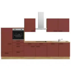 K&uuml;chenleerblock 360 cm in Rot, Eichefarben