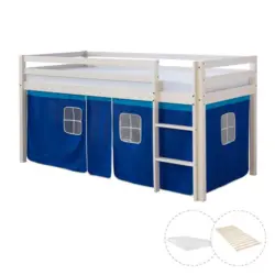 Hochbett blau 90/200 cm mit Lattenrost + Matratze