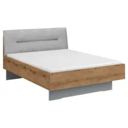 Bett 140/200 cm in Grau, Eichefarben
