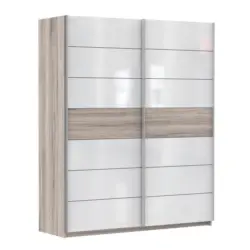 Schwebet&uuml;renschrank in Eichefarben, Wei&szlig; Hochglanz