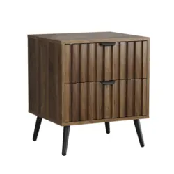Nachttisch Walnuss 45 cm - Nachtkonsole Modern mit 2 Schubladen & Metallbeinen