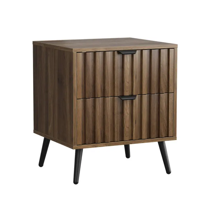 Nachttisch Walnuss 45 cm - Nachtkonsole Modern mit 2 Schubladen & Metallbeinen