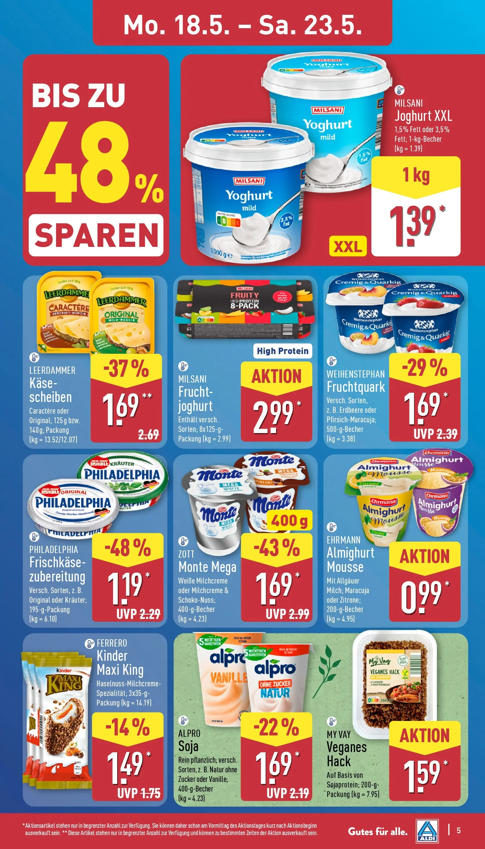 Aldi - ALDI Nord: Wochenangebote (ab 17.05.2026) » Angebote Online | Seite: 6 | Produkte: Käse, Leerdammer, Alpro, Frischkase