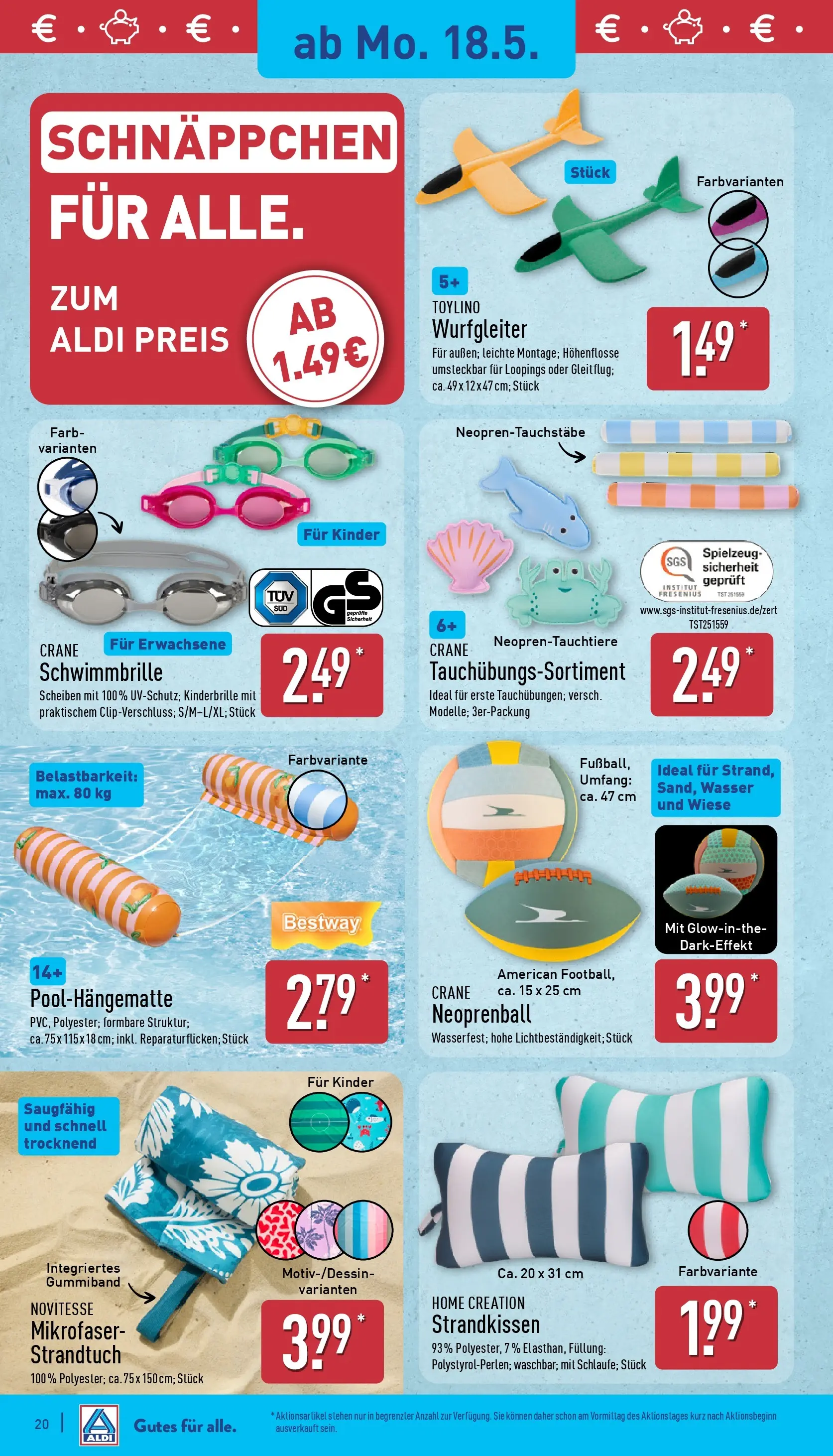 Aldi - ALDI Nord: Wochenangebote (ab 17.05.2026) » Angebote Online | Seite: 21 | Produkte: Strandtuch, Schwimmbrille, Wasser, Home creation