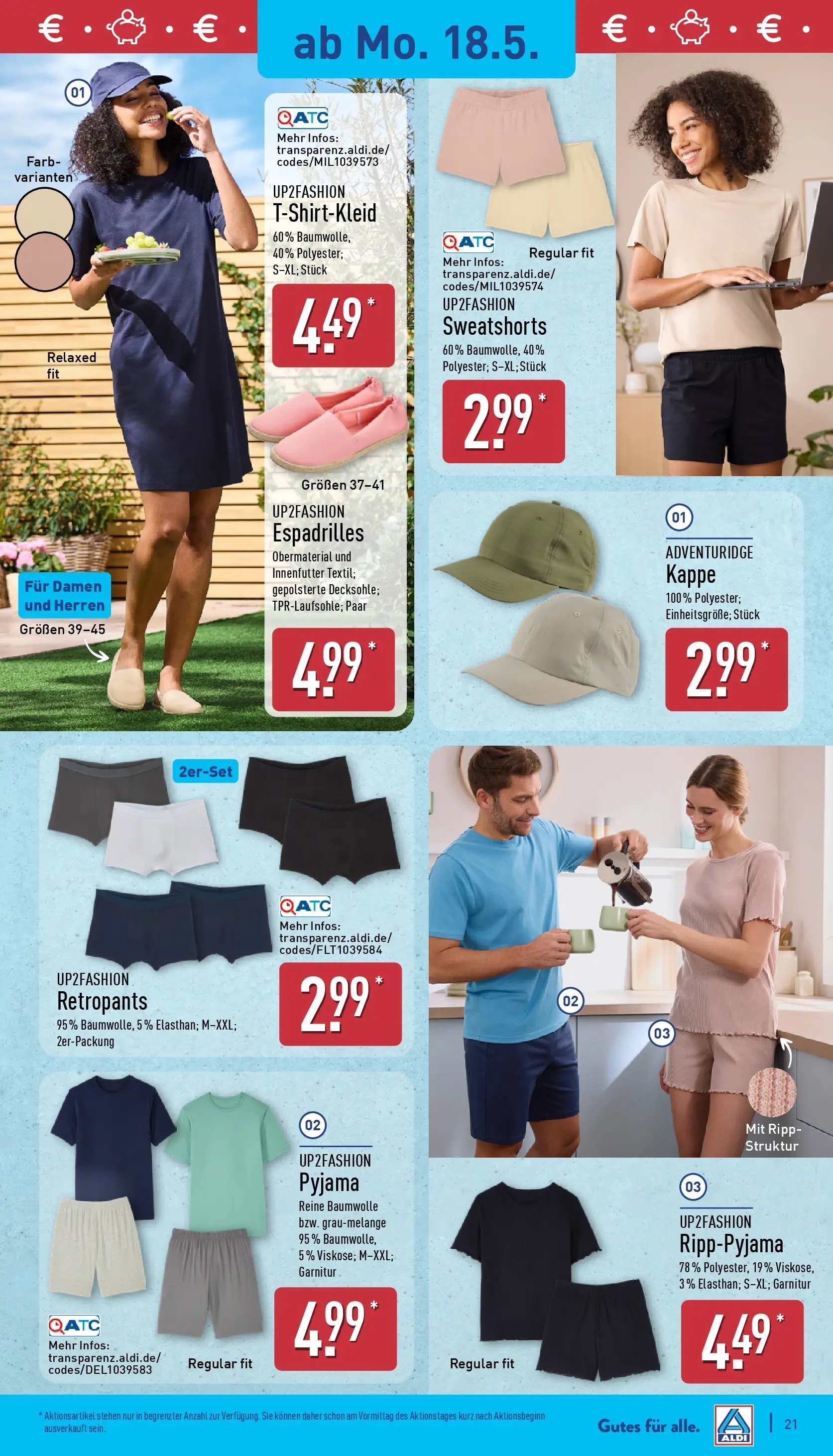 Aldi - ALDI Nord: Wochenangebote (ab 17.05.2026) » Angebote Online | Seite: 22 | Produkte: Up2fashion, Sweatshorts, Espadrilles, Kappe