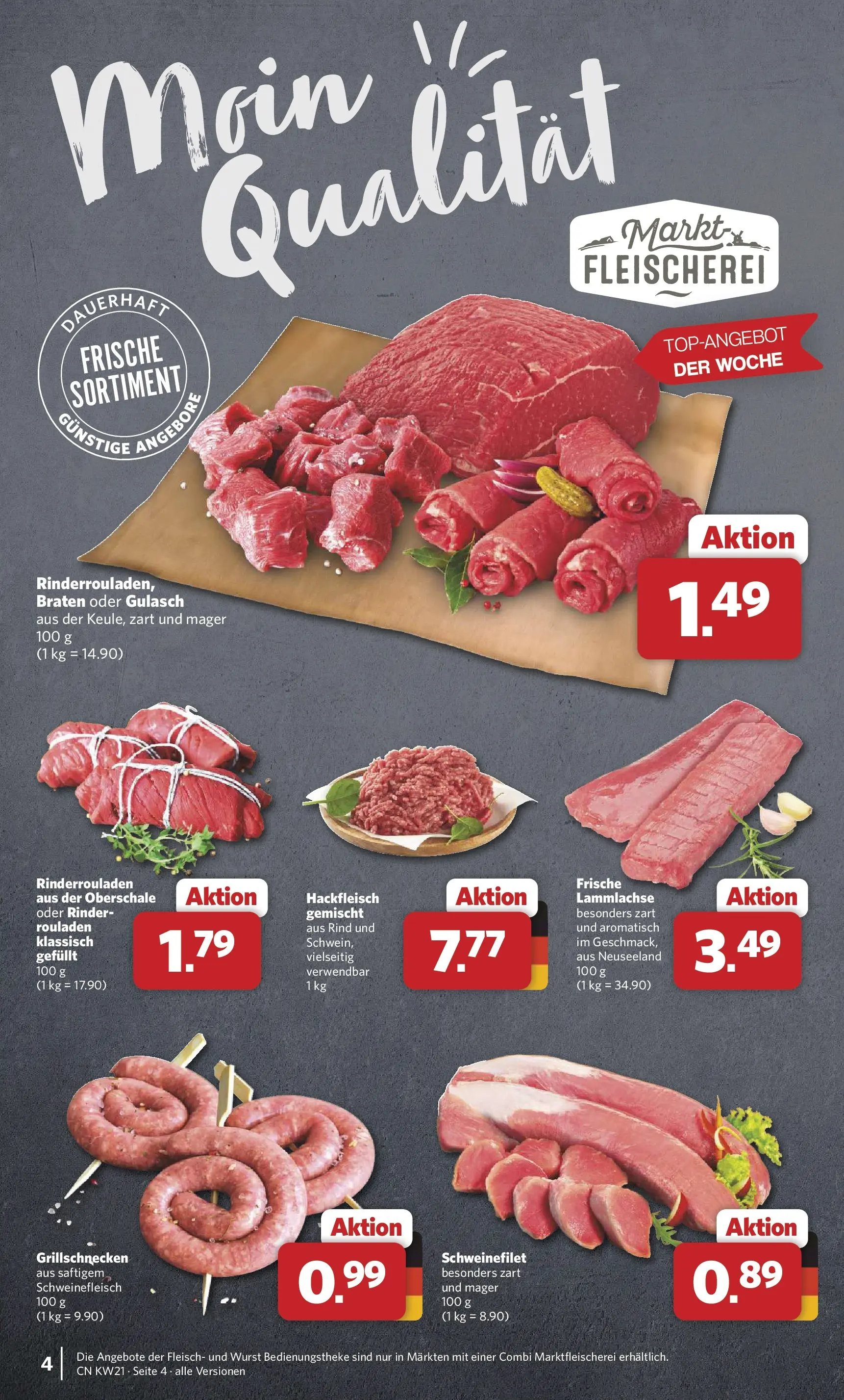 Combi - Unsere Combi Wochenangebote (ab 18.05.2026) zum Blättern | Seite: 4 | Produkte: Rinderrouladen, Schweinefleisch, Fleisch, Hackfleisch