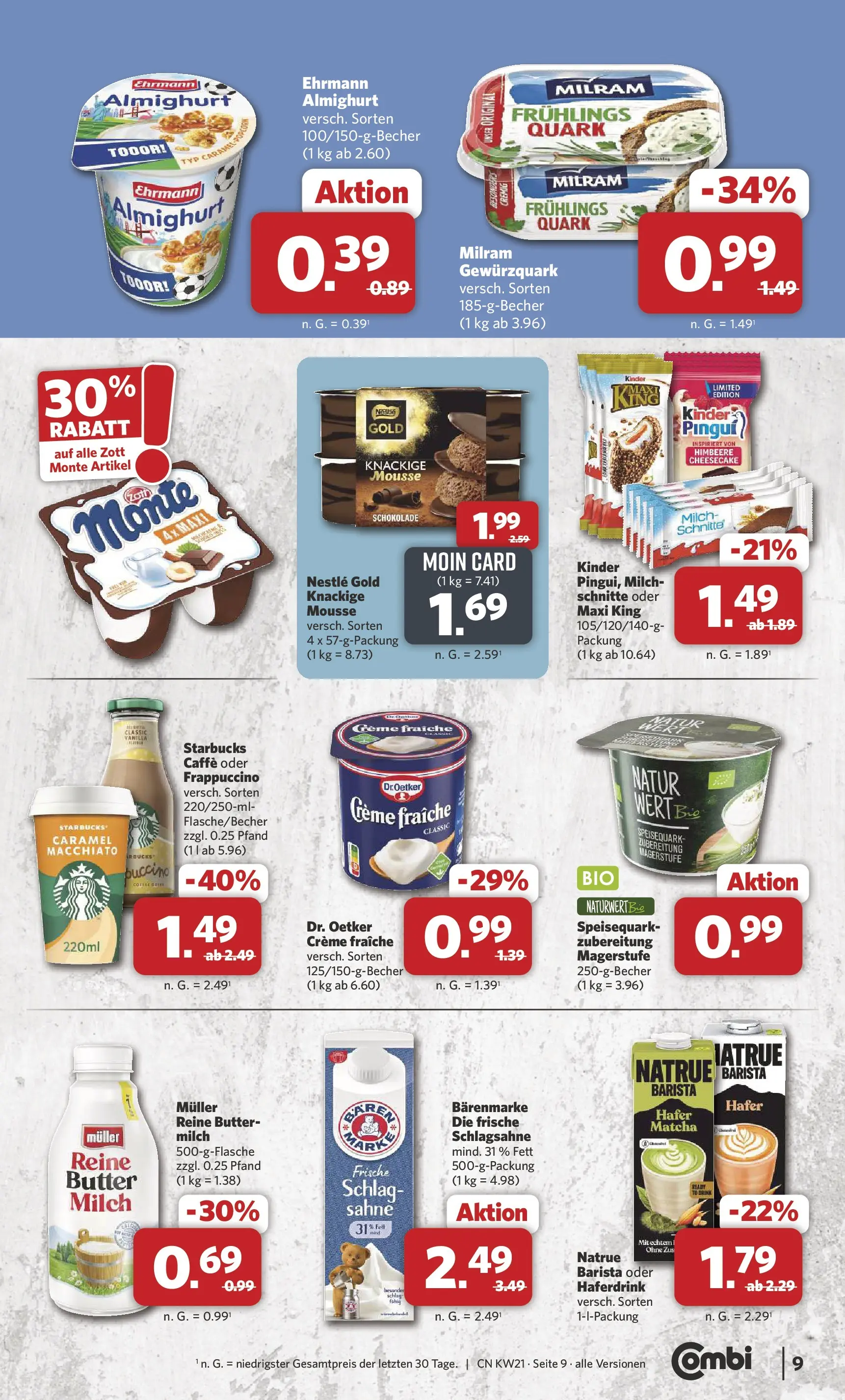 Combi - Unsere Combi Wochenangebote (ab 18.05.2026) zum Blättern | Seite: 11 | Produkte: Schlagsahne, Butter, Starbucks, Milram
