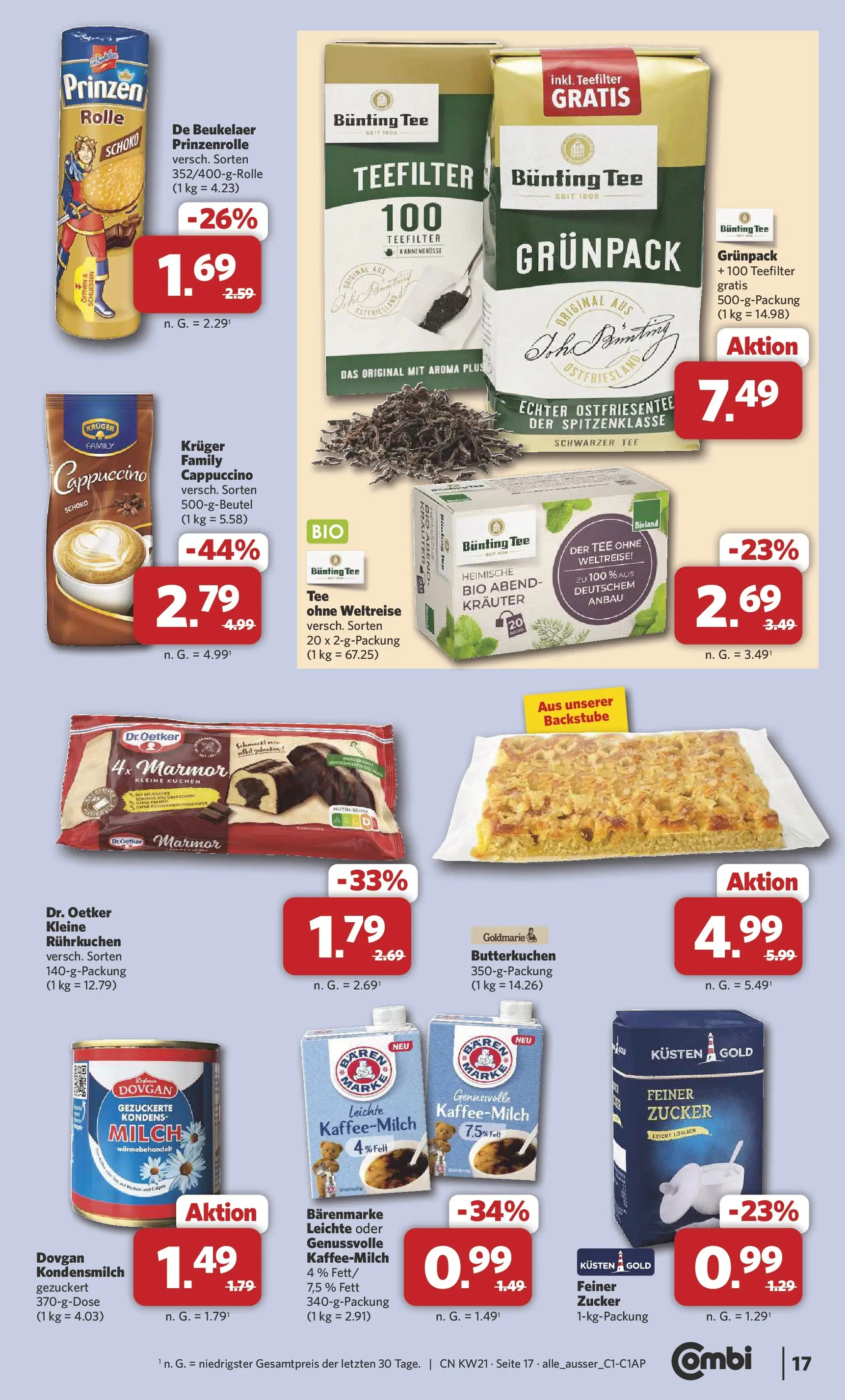 Combi - Unsere Combi Wochenangebote (ab 18.05.2026) zum Blättern | Seite: 19 | Produkte: Milch, Zucker, Tee, Kuchen