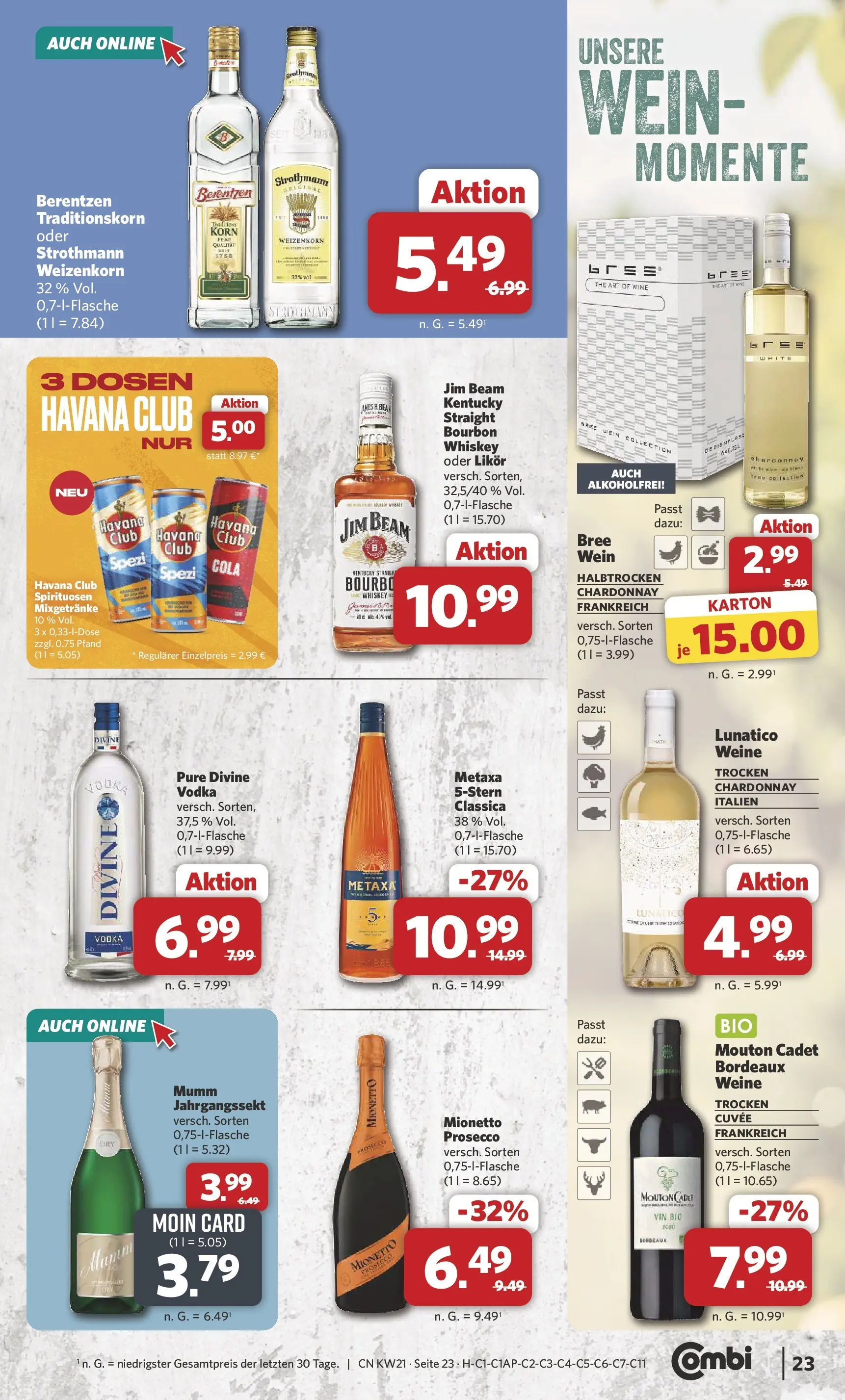 Combi - Unsere Combi Wochenangebote (ab 18.05.2026) zum Blättern | Seite: 23 | Produkte: Likör, Bree, Metaxa, Whiskey