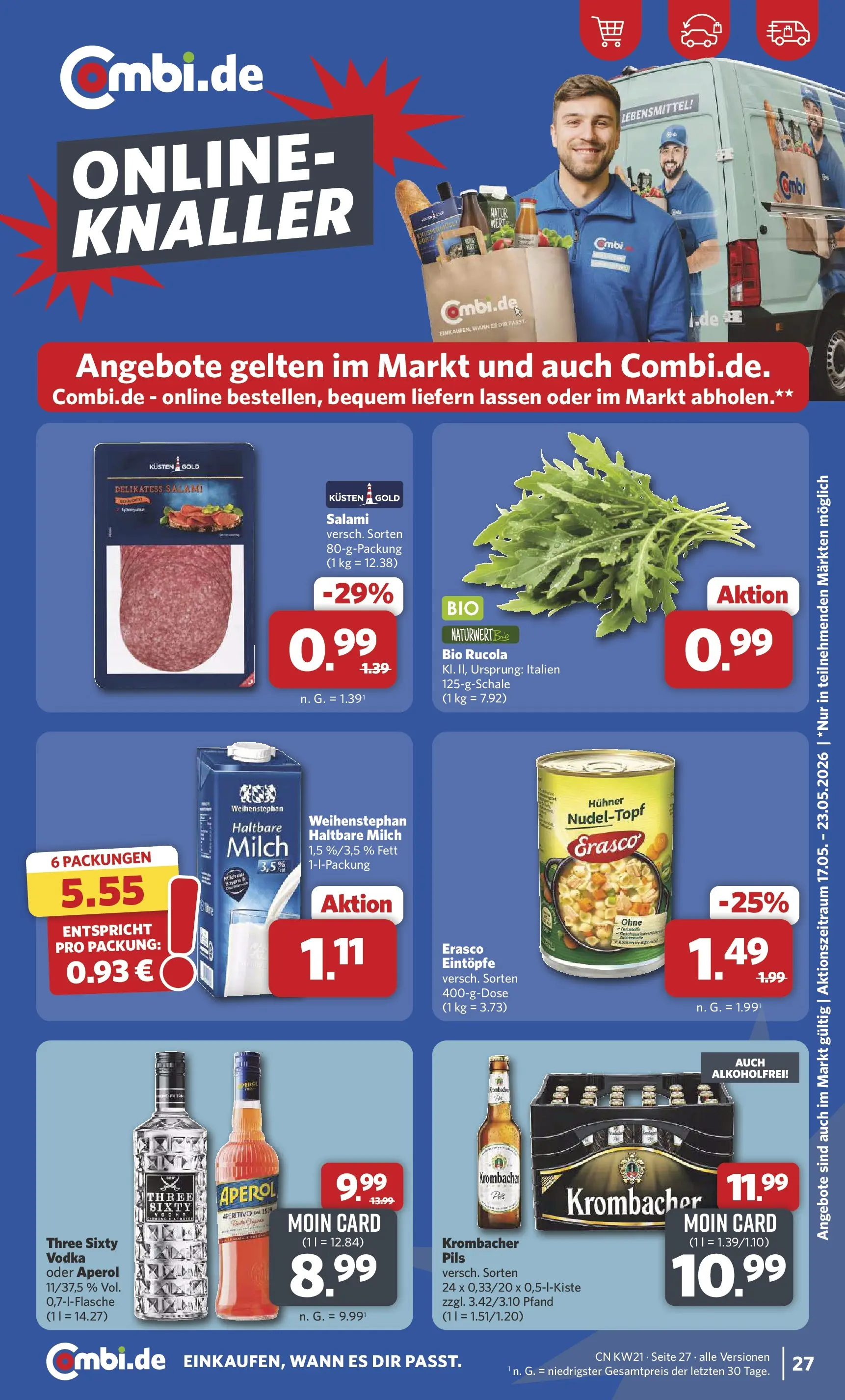 Combi - Unsere Combi Wochenangebote (ab 18.05.2026) zum Blättern | Seite: 29 | Produkte: Haltbare milch, Rucola, Krombacher, Erasco