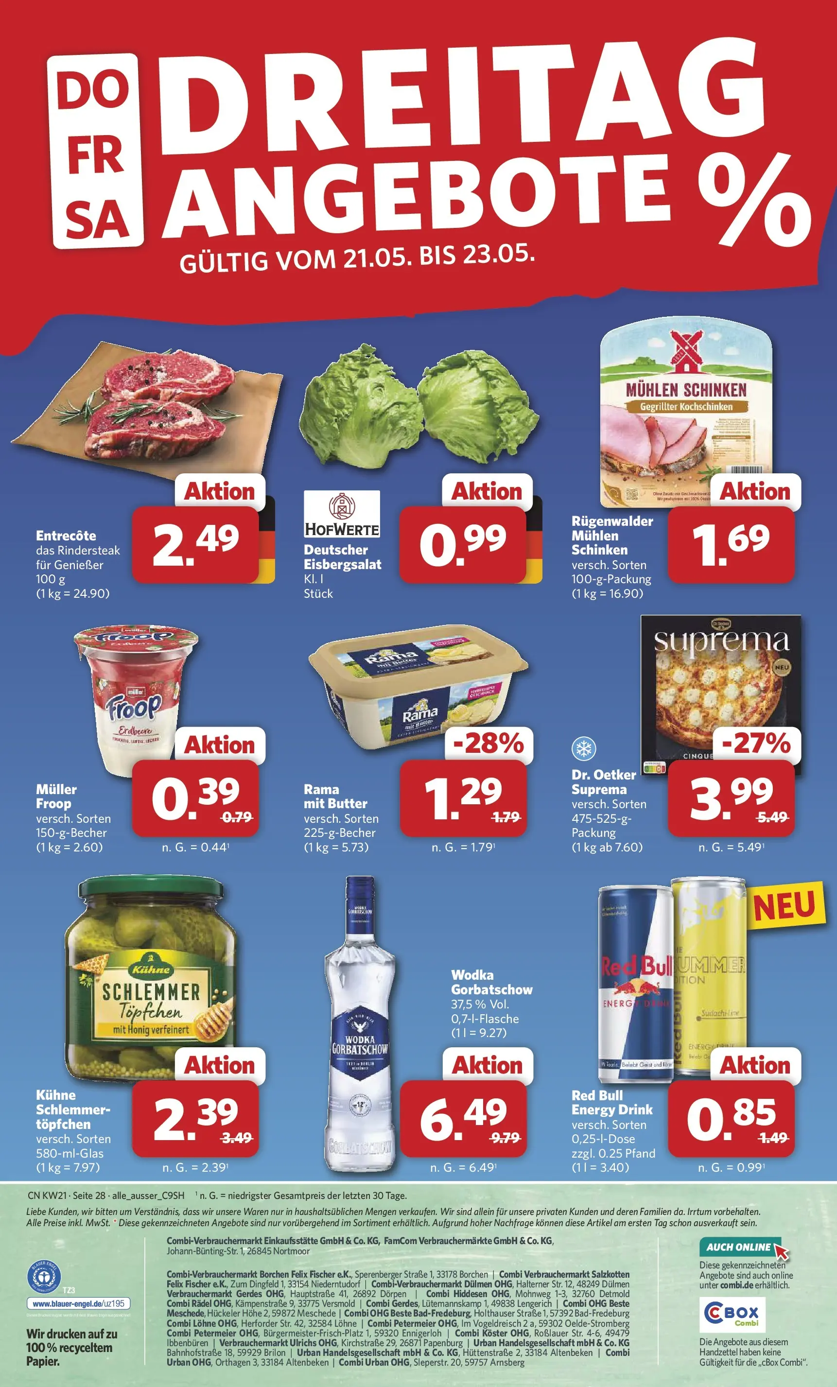 Combi - Unsere Combi Wochenangebote (ab 18.05.2026) zum Blättern | Seite: 30 | Produkte: Red bull, Butter, Entrecote, Wodka