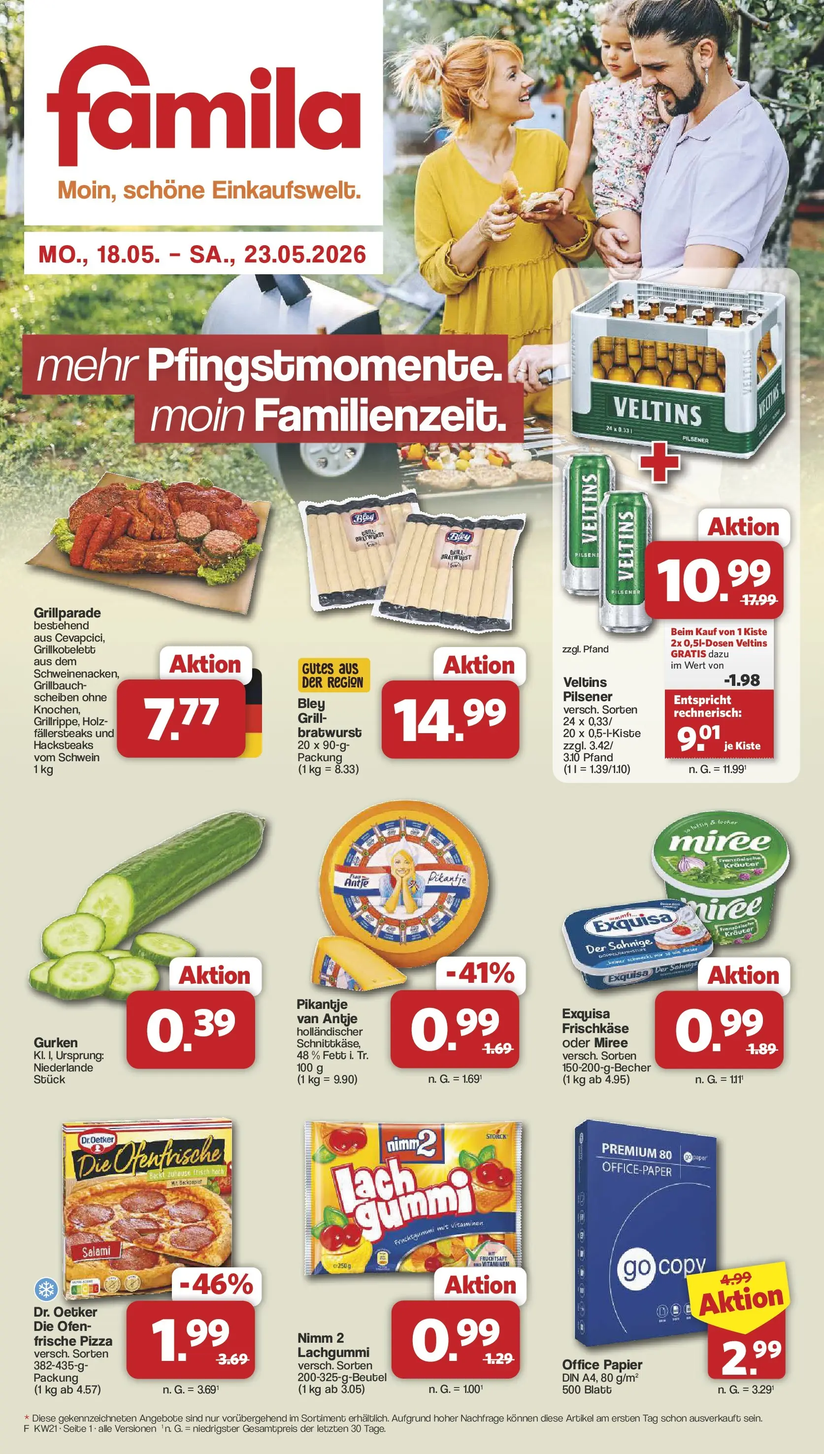 Famila Nordwest  Wochenangebote (ab 18.05.2026) zum Blättern | Seite: 1 | Produkte: Bratwurst, Salami, Fruchtsaft, Veltins