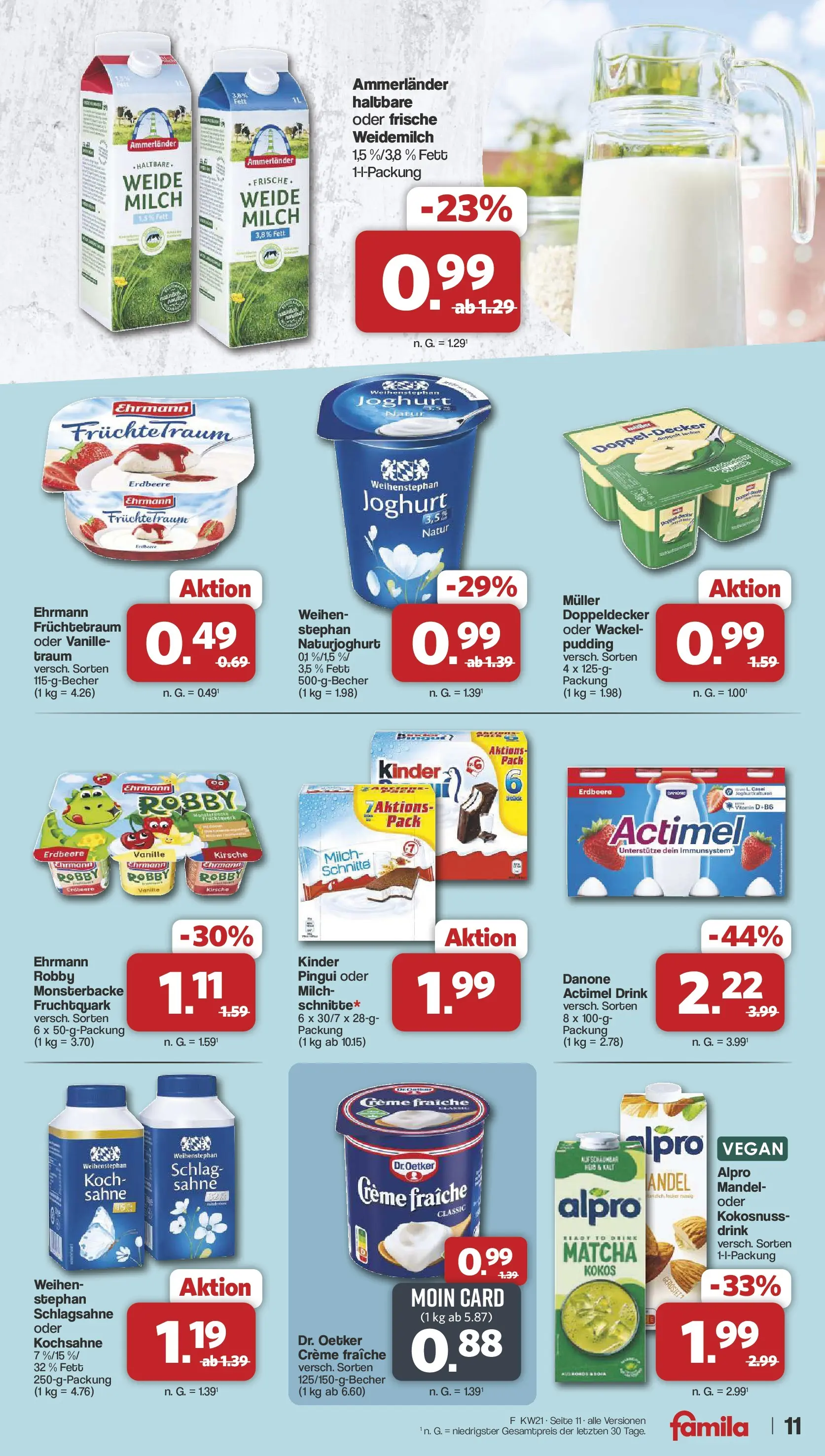 Famila Nordwest  Wochenangebote (ab 18.05.2026) zum Blättern | Seite: 11 | Produkte: Actimel, Creme, Alpro, Sahne