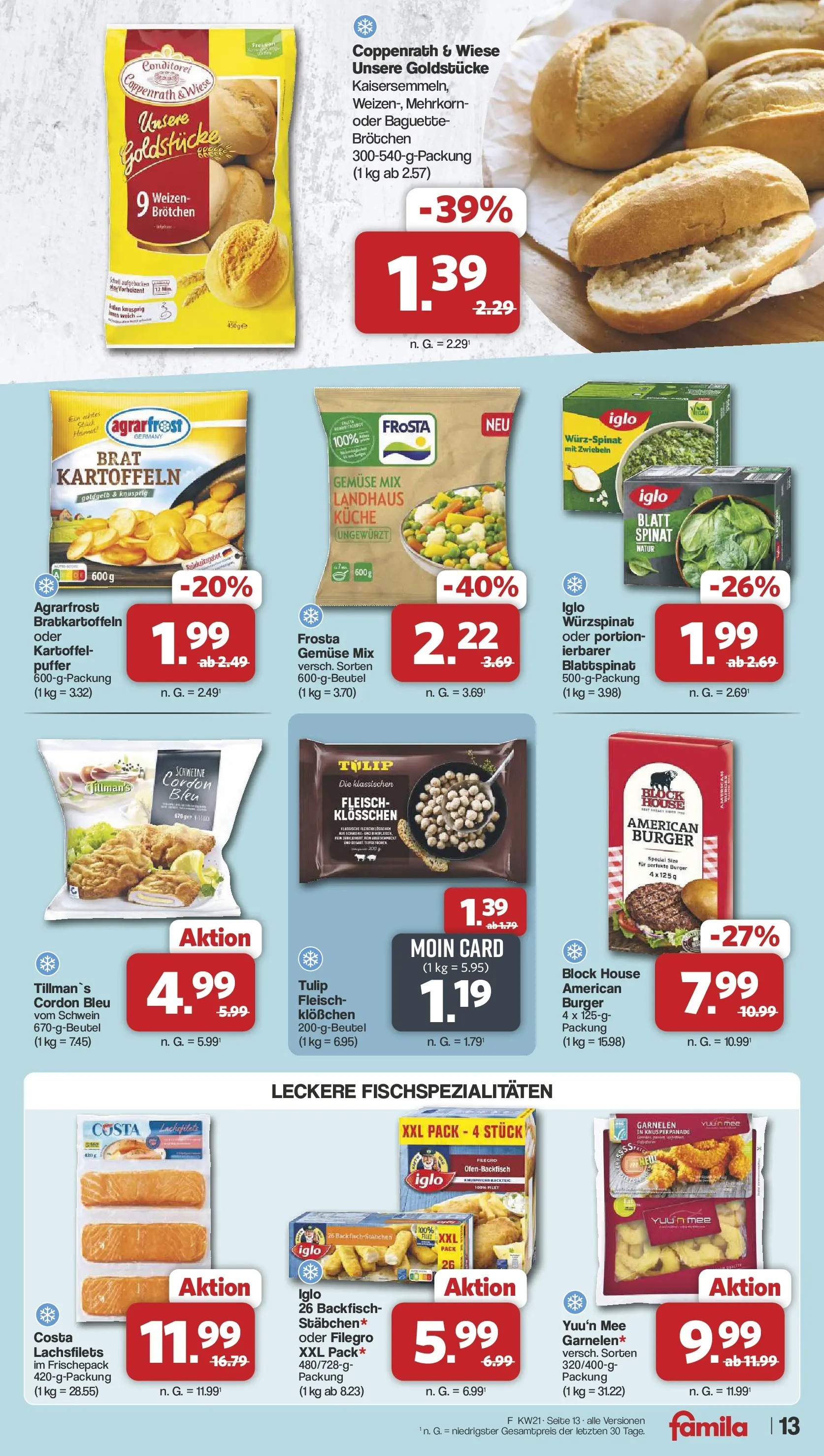 Famila Nordwest  Wochenangebote (ab 18.05.2026) zum Blättern | Seite: 13 | Produkte: Iglo, Baguette, Garnelen, Fleisch